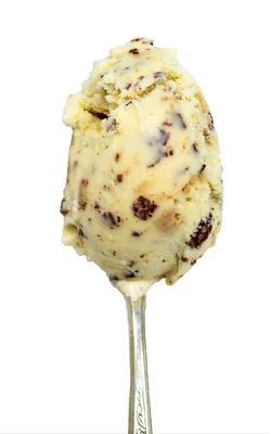 Stracciatella ice cream with chunks of chocolate chip cookie dough