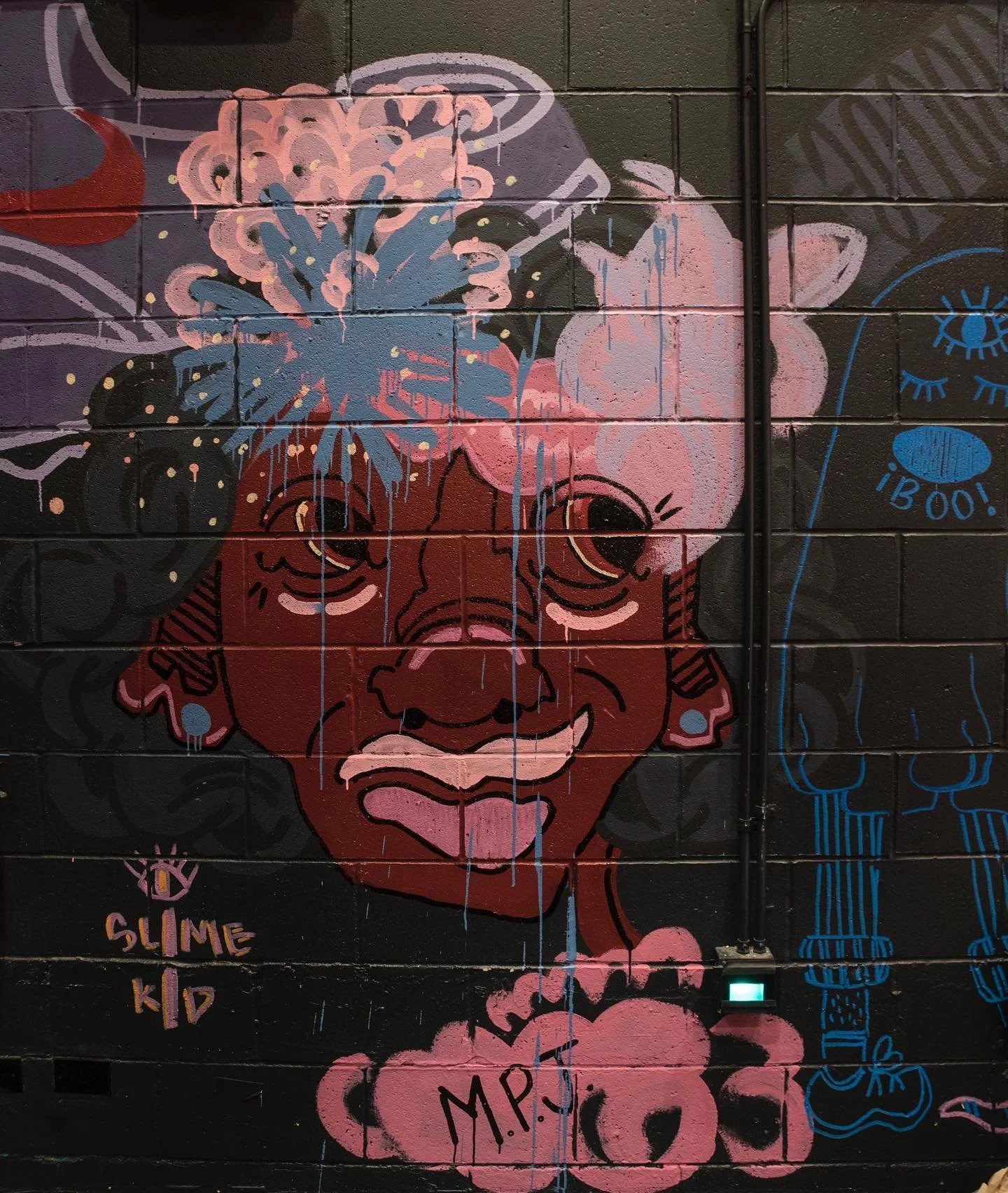 Can you believe I didn&rsquo;t post pictures of this gigantic mural I did at the beginning of 2019? I can, mural work is weird in picture form. But here&rsquo;s a little peek. 🟣🚺💙📘🧬💦☂️🌈