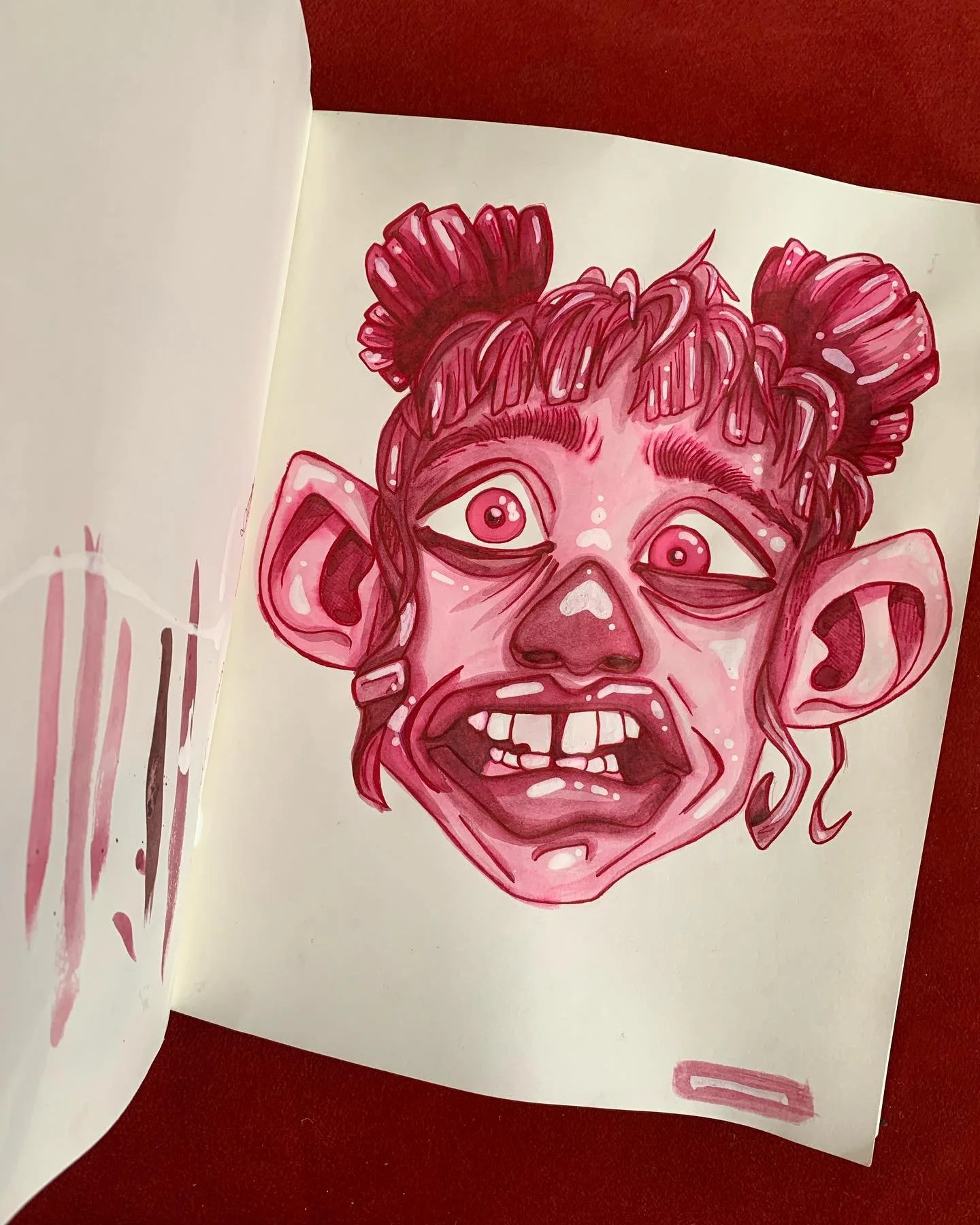 Doing redraws to practice facial expressions and I loved how the monotone water color turned out on this! 
A redraw of a @nnika_art piece! 
❣️🖍🎈🧨 🍒🎒👹📕

.
.
.
.
#graffiti #streetart #tag #denver #slimekid #caphilldenver #comic #drawing #illustr