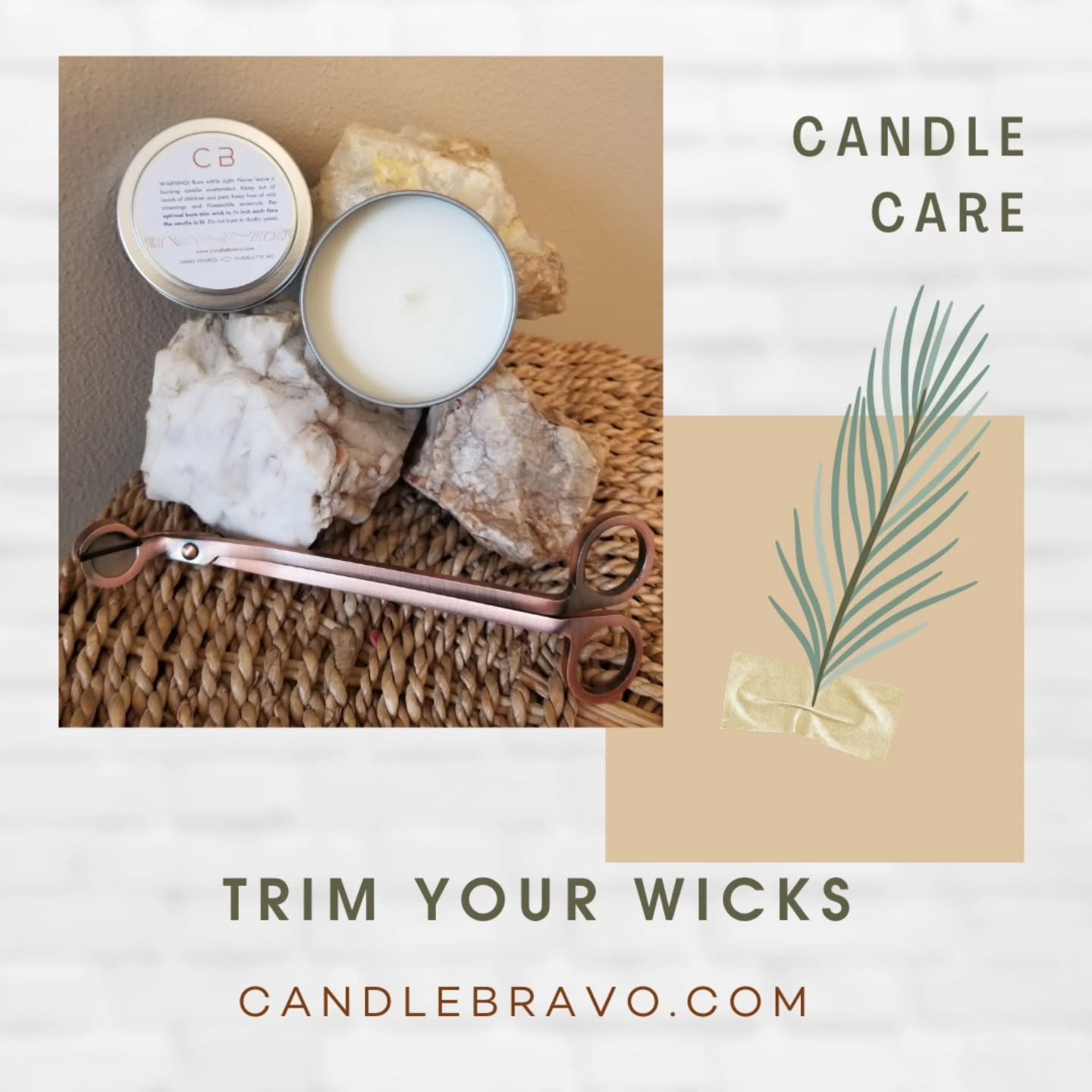 As you enjoy your CandleBravo cotton wick candles, be sure to trim your wicks for the best burn! #candlecare #soycandle #handcrafted #handpoured