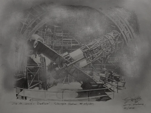 From the series: Delirium. Hooker telescope, 100 inches. Mixed media on paper. 23 in x 18 in. 2012