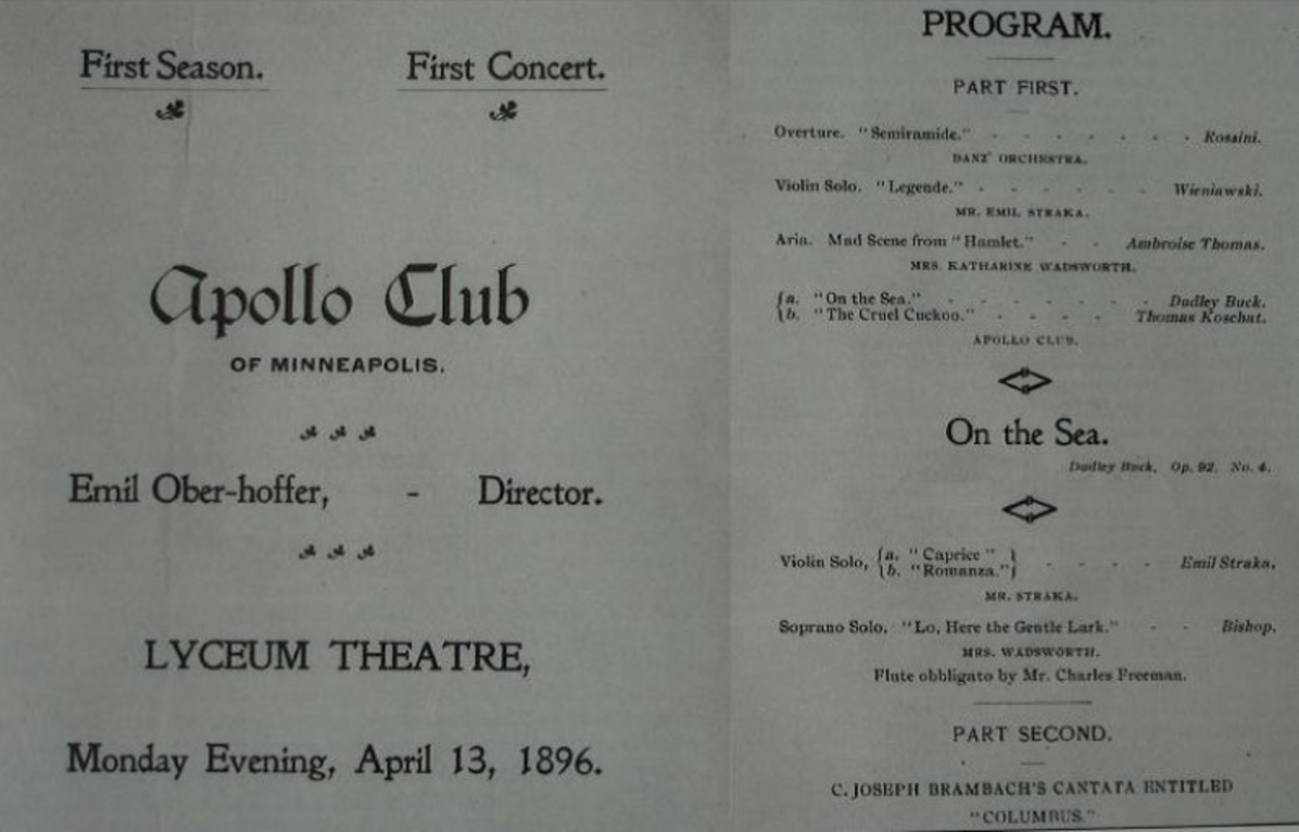 Program for first public concert, April 13, 1896