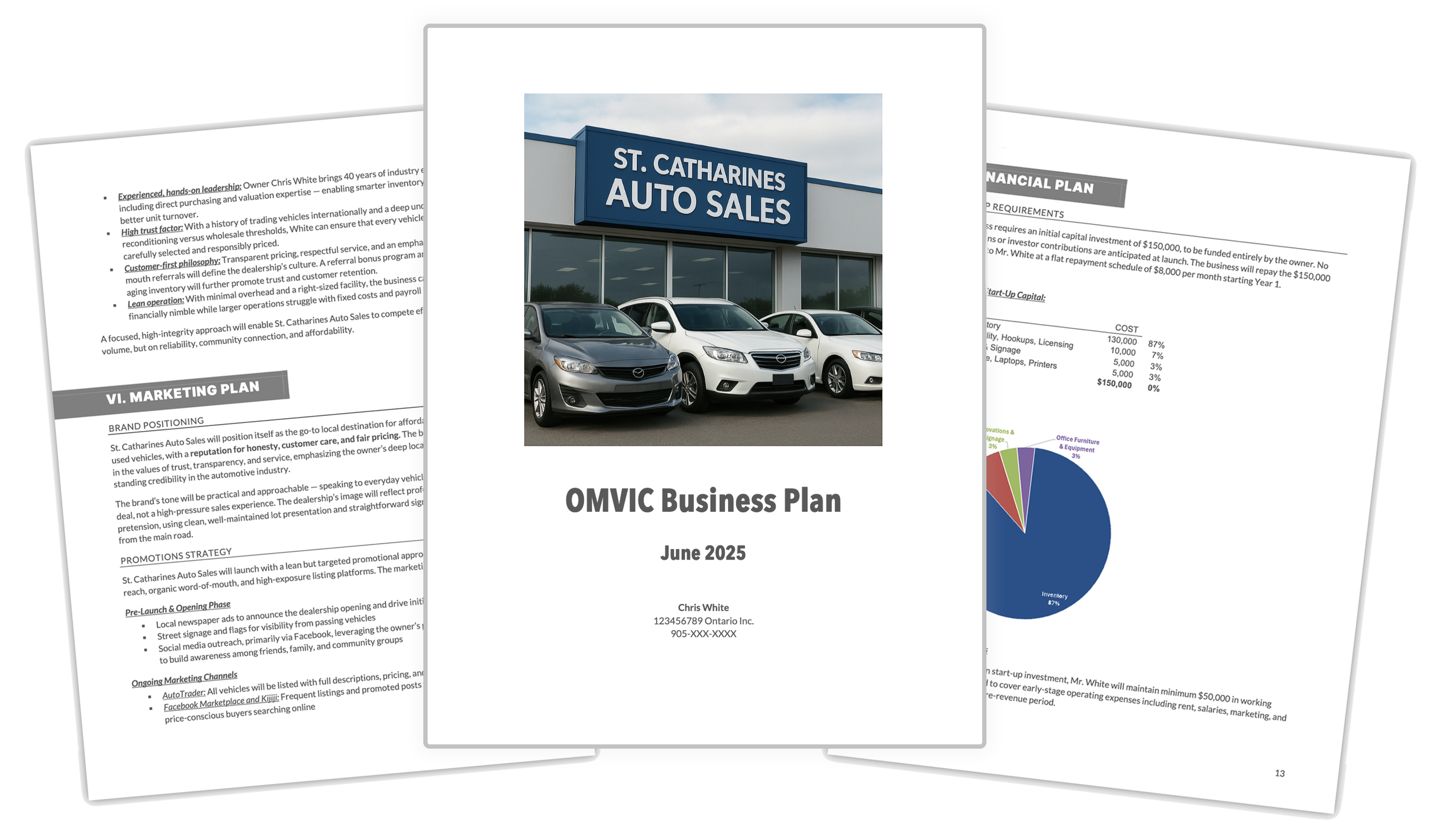 Sample OMVIC business plan prepared by Newton Group Marketing for Ontario dealer licence application
