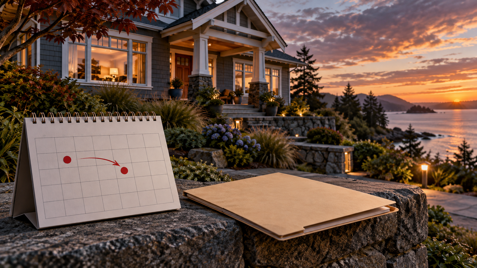 Gig Harbor home with a marked foreclosure date and lender review folder
