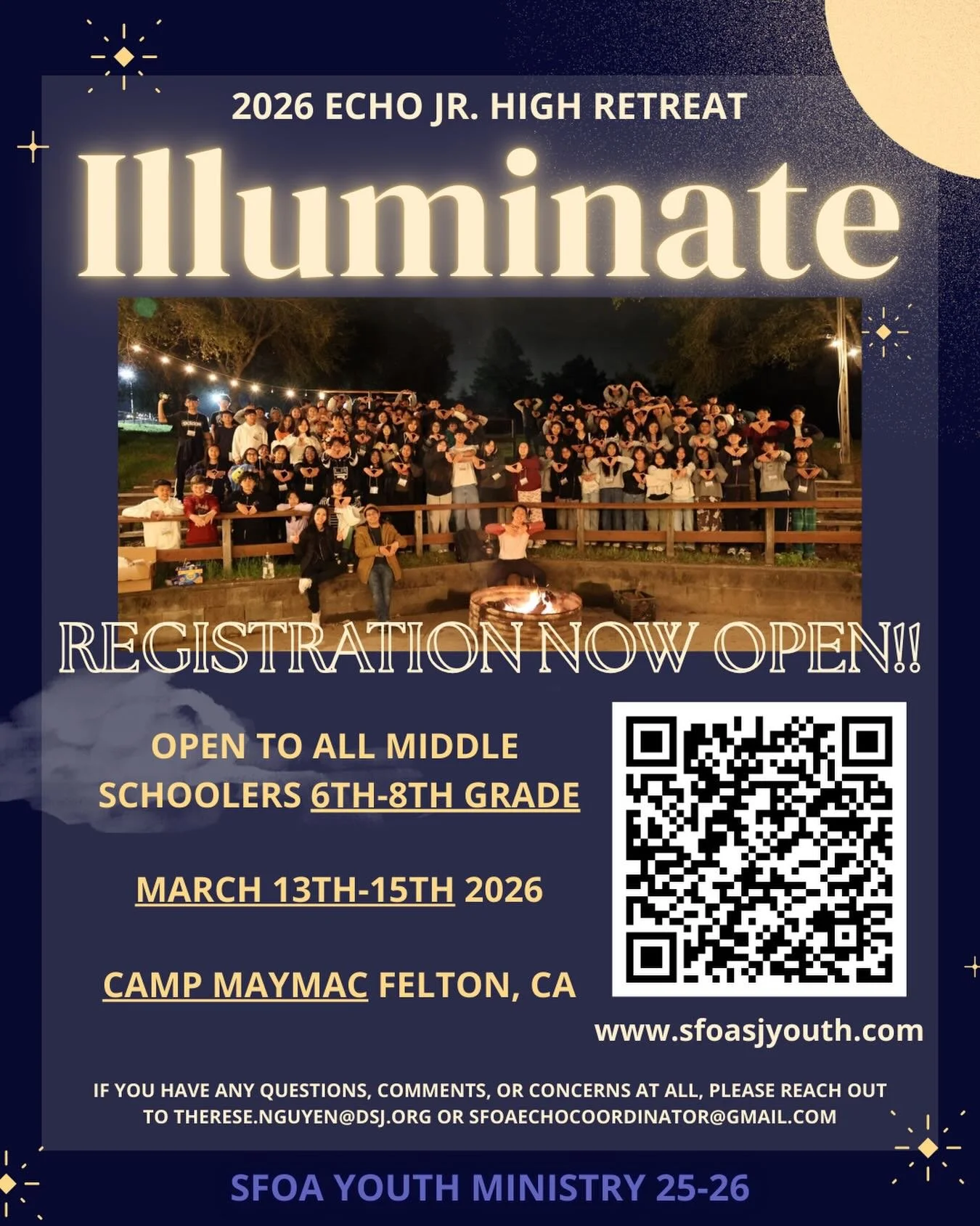 It&rsquo;s retreat time! 

We are excited to announce our 2026 ILLUMINATE RETREAT 💡🌟

Our annual ECHO youth retreat will be taking place on Friday, March 13th-15th 2026, at CAMP MAYMAC in Felton. 

This is an incredible opportunity for our youth to