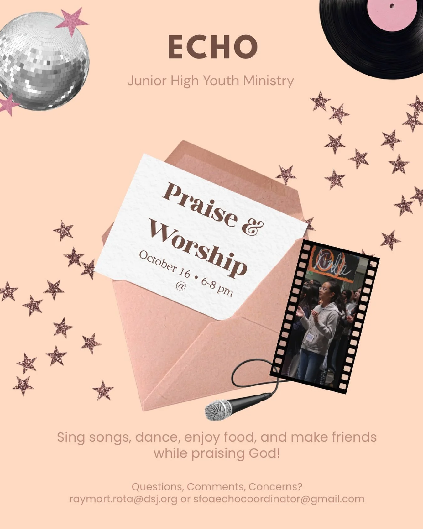 Hi F.O.G.S.! Our session this week is Praise and Worship!!! Join us in making memories as we praise God with friends! Hope to see you there! 🎤🎶