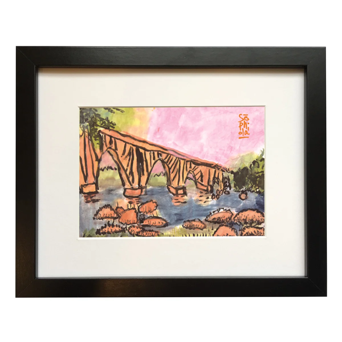 Pink Sky Bridge Framed Print