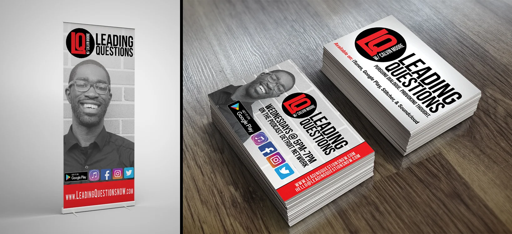 Leading Question w/ Calvin Moore - Business Card & Stand Up Banner Designs