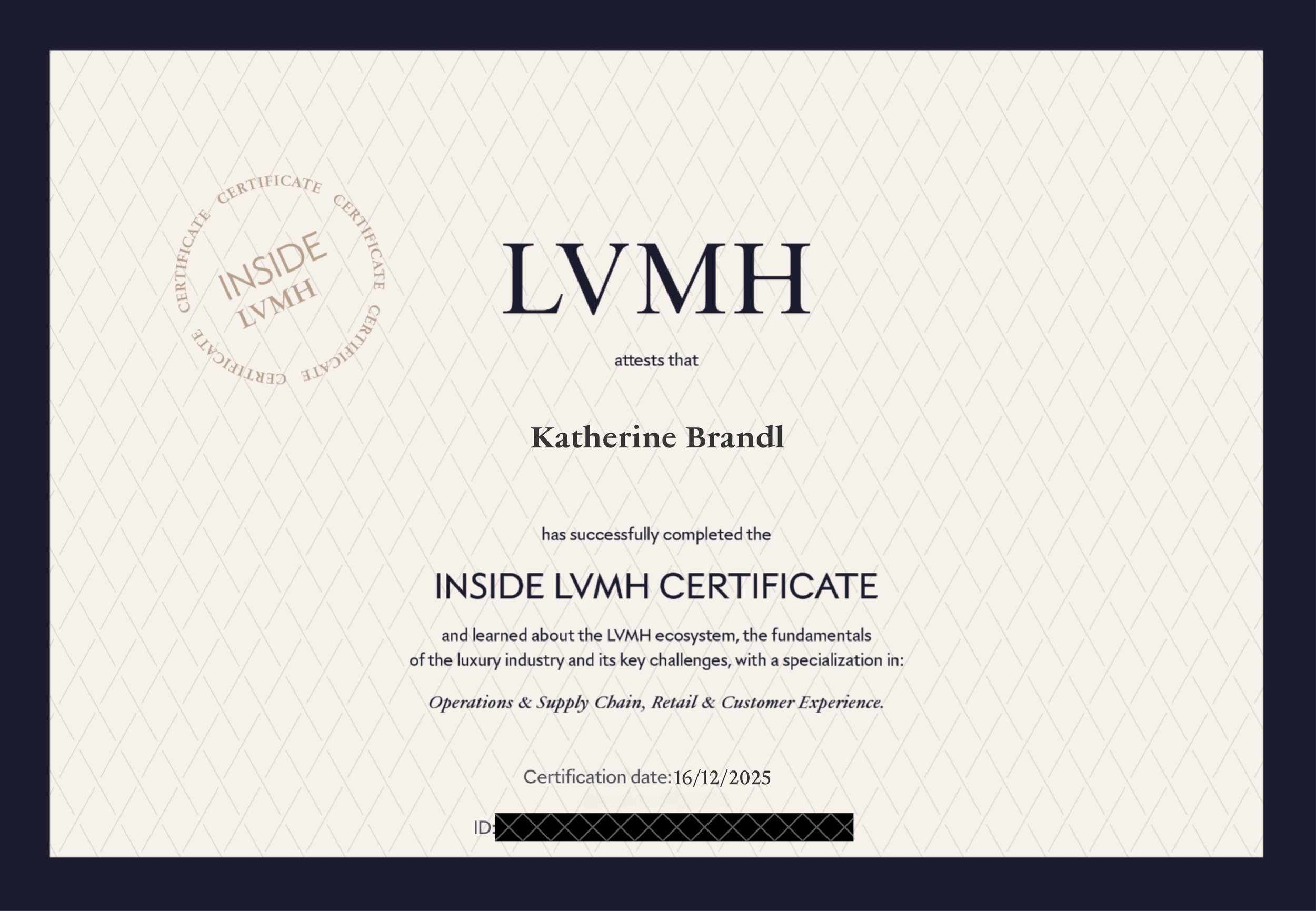 Katherine Brandl INSIDE LVMH  Certificate