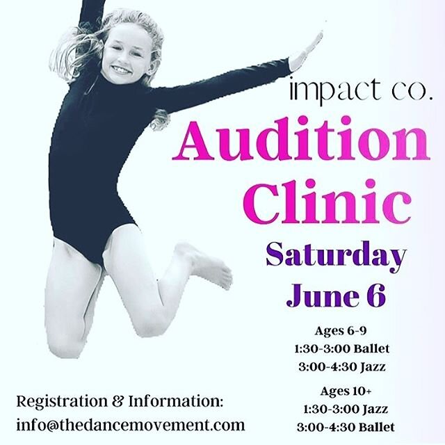 Today- Impact audition clinic!  Can&rsquo;t wait to see everyone there!  Check your inbox for more details.  @impactco.2020