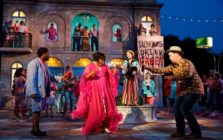 Daniel Hall, Lori Brown-Niang, Shaina Taub, and Shuler Hensley (red cast). Photo credit: Joan Marcus