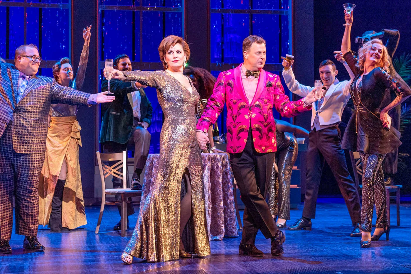 Beth Leavel and Brooks Ashmanskas (center) and cast. Photo Credit: Deen van Meer.