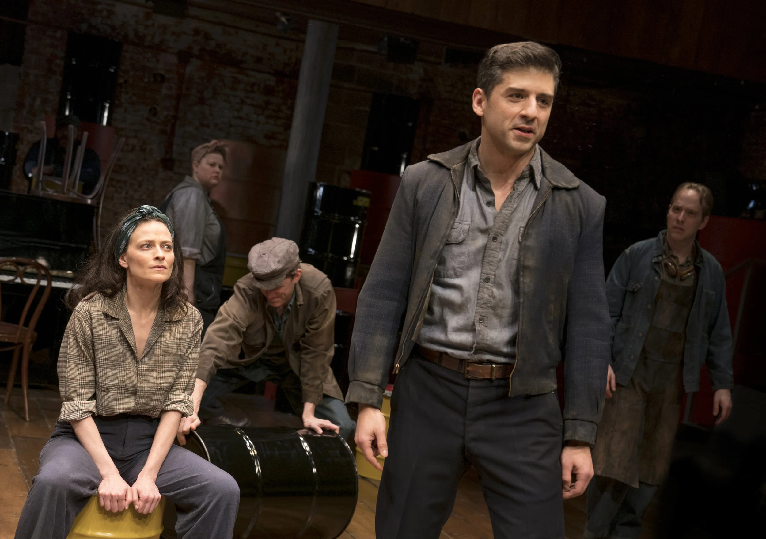 Lara Pulver, Kara Mikula, Benjamin Eakeley, Tony Yazbeck, and Ian Lowe in “The Cradle Will Rock”. Photo Credit: Joan Marcus