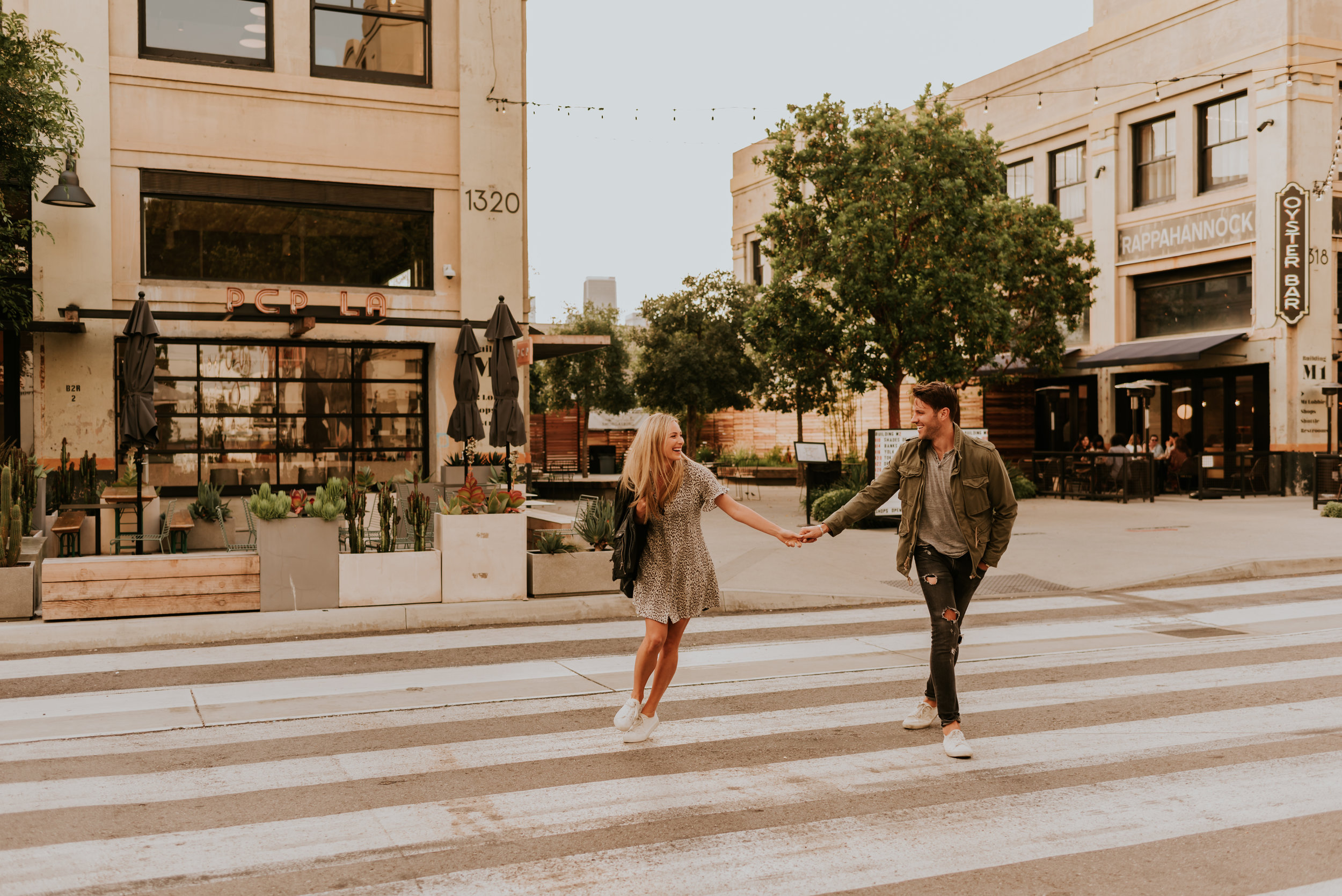 Downtown Los Angeles Rooftop Engagement Session | Carrie Rogers Photography | LA skyline view from rooftop | Urban engagement session | #couples #engagement