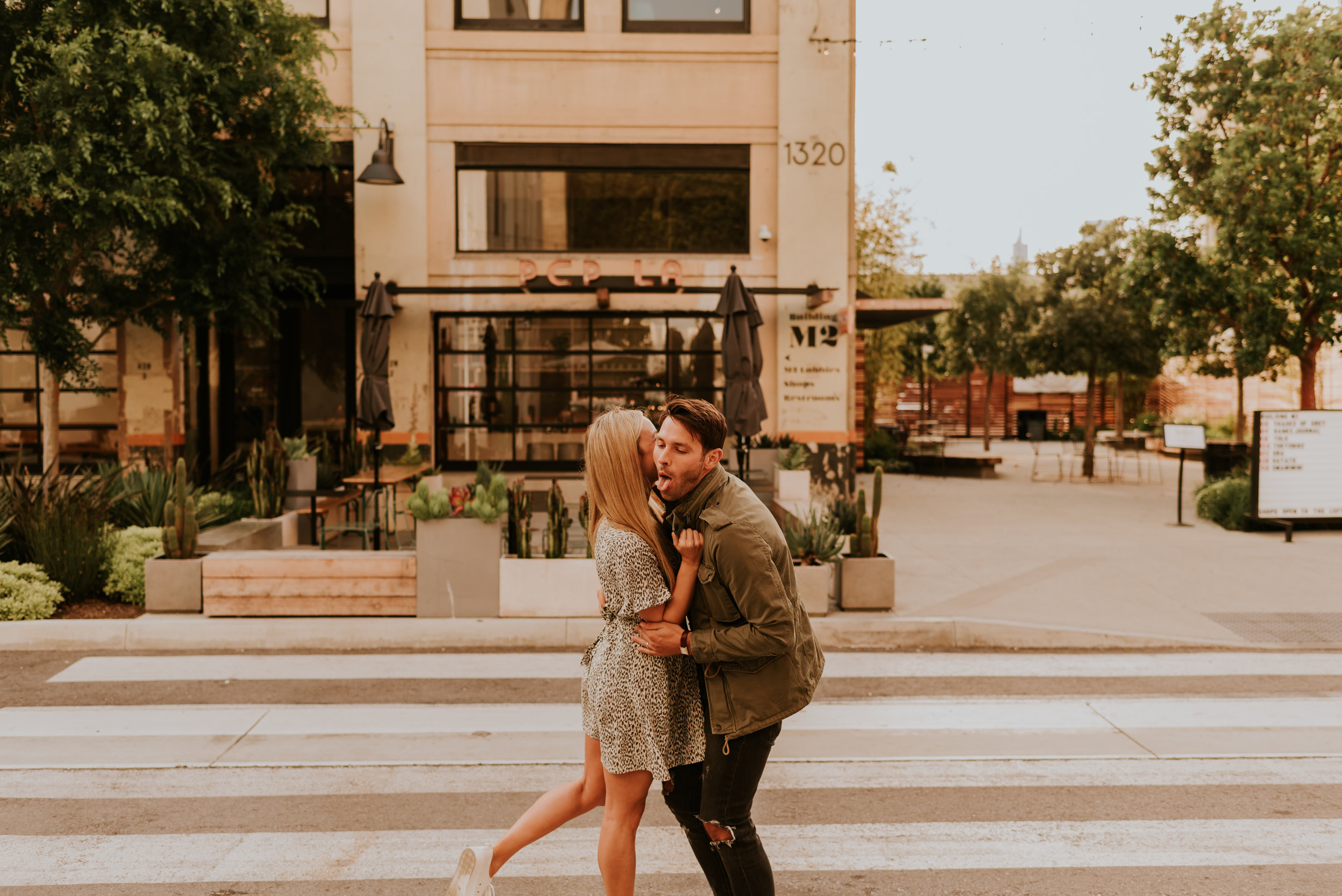 Downtown Los Angeles Rooftop Engagement Session | Carrie Rogers Photography | LA skyline view from rooftop | Urban engagement session | #couples #engagement