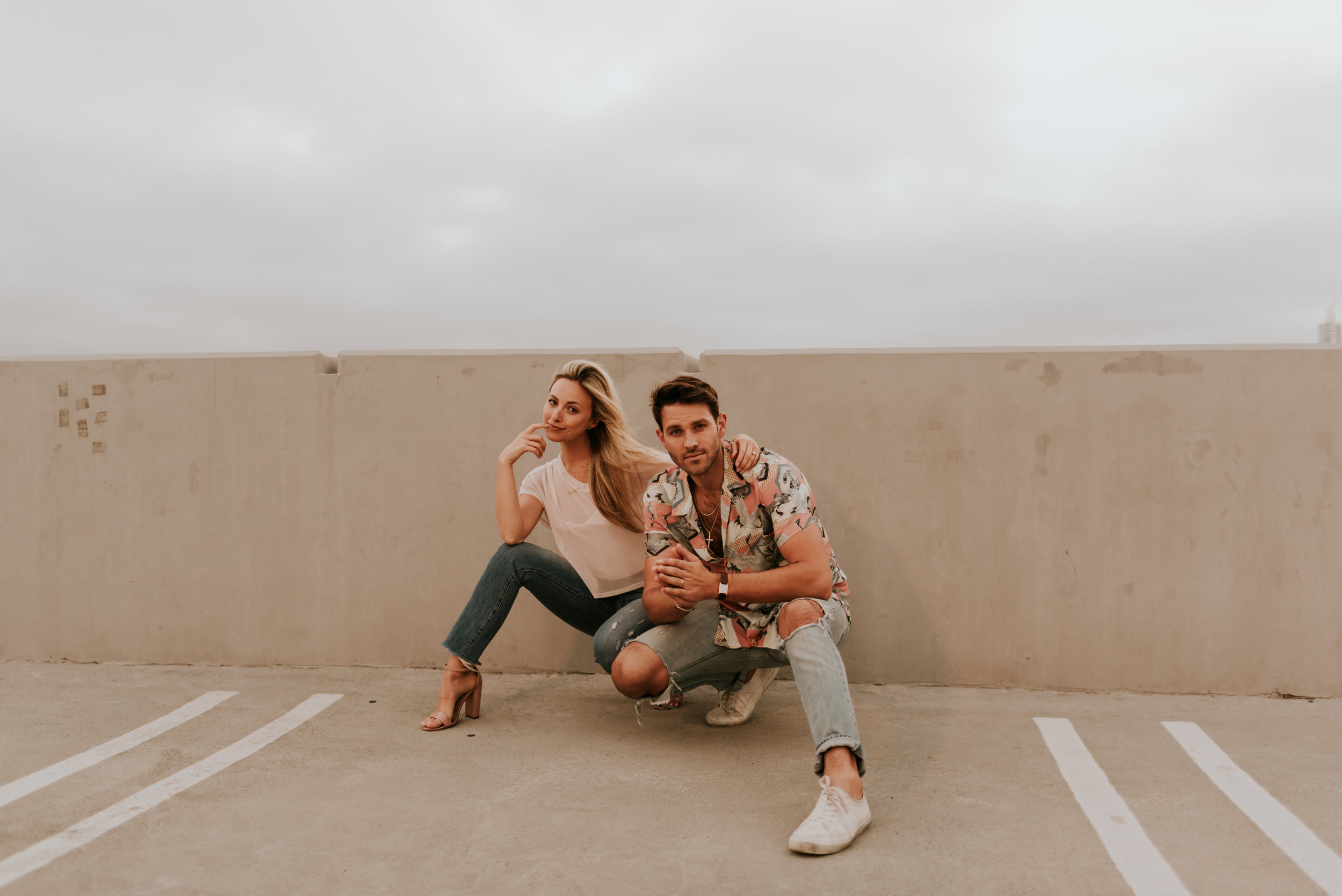 Downtown Los Angeles Rooftop Engagement Session | Carrie Rogers Photography | LA skyline view from rooftop | Urban engagement session | #couples #engagement