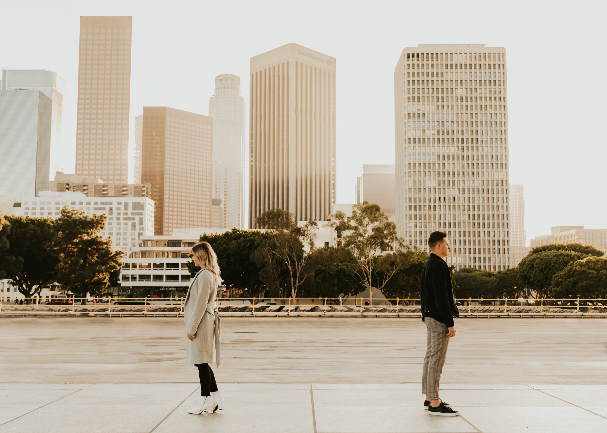 Downtown Los Angeles Proposal | DTLA Engagement Session | Surprise Proposal | DTLA city skyline view | California Wedding Photographer 