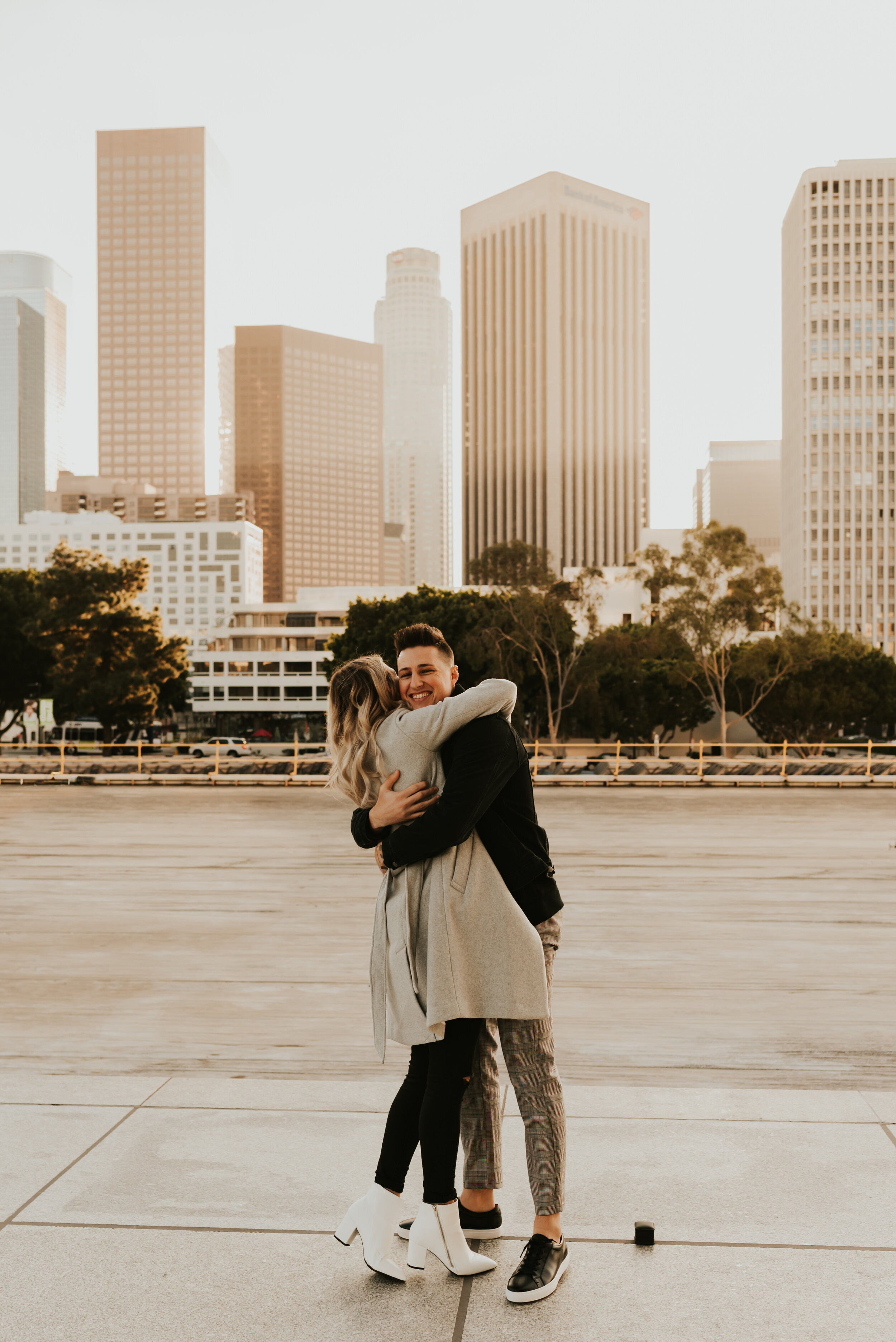 Downtown Los Angeles Proposal | DTLA Engagement Session | Surprise Proposal | DTLA city skyline view | California Wedding Photographer 