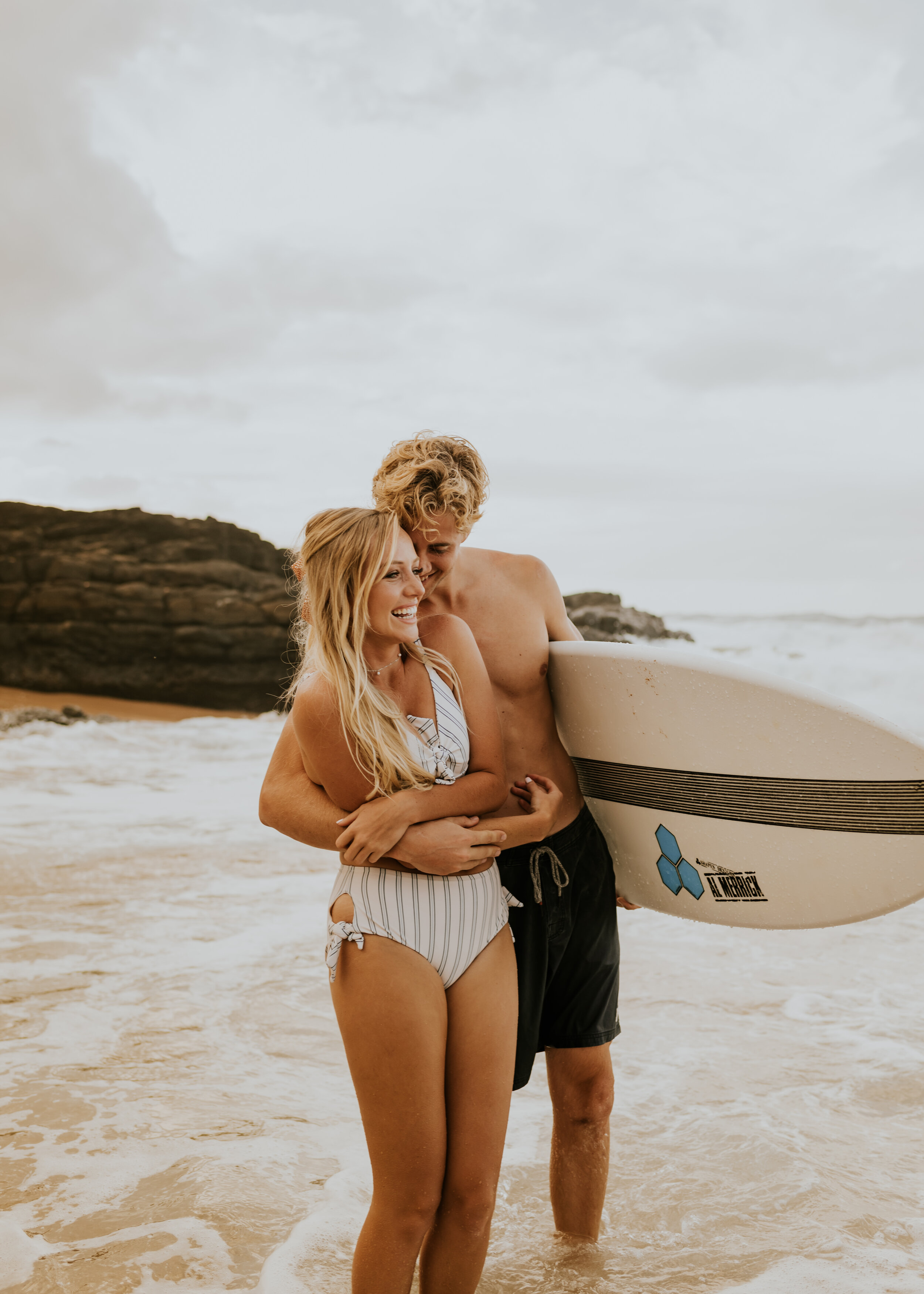  Kauai Beach Engagement Session | Secret Beach Kauai | Hawaii Couple Photos | Kauai Elopement Photographer | Hawaii Engagement | Destination Wedding Photographer  | Surfboard Engagement Session