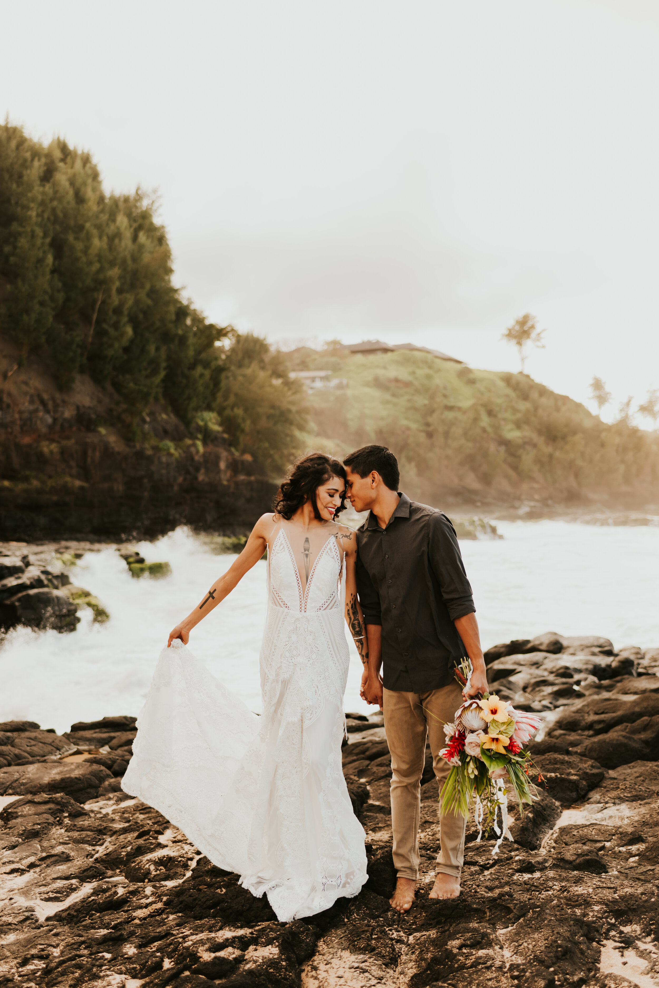 Kauai Beach elopement | Hawaii Wedding Photographer | Hawaii Elopement | Destination Elopement | Kauai Wedding Photography | Adventure Elopement | Rue De Seine Wedding Dress