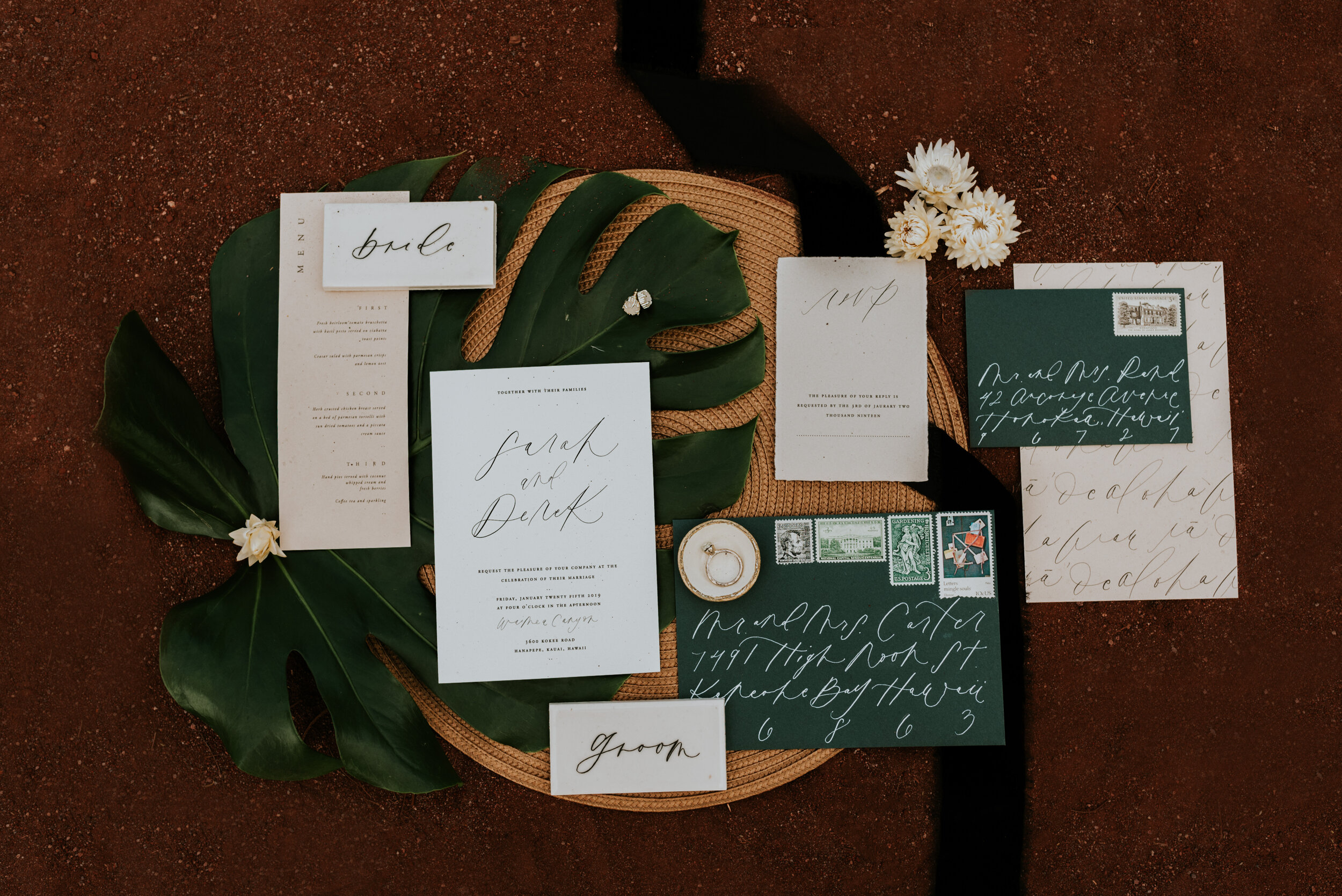 Boho Hawaii elopement | Bohemian Wedding | Waimea Canyon elopement |Hawaii Elopement Photographer | tropical hawaiian wedding stationary invite suite