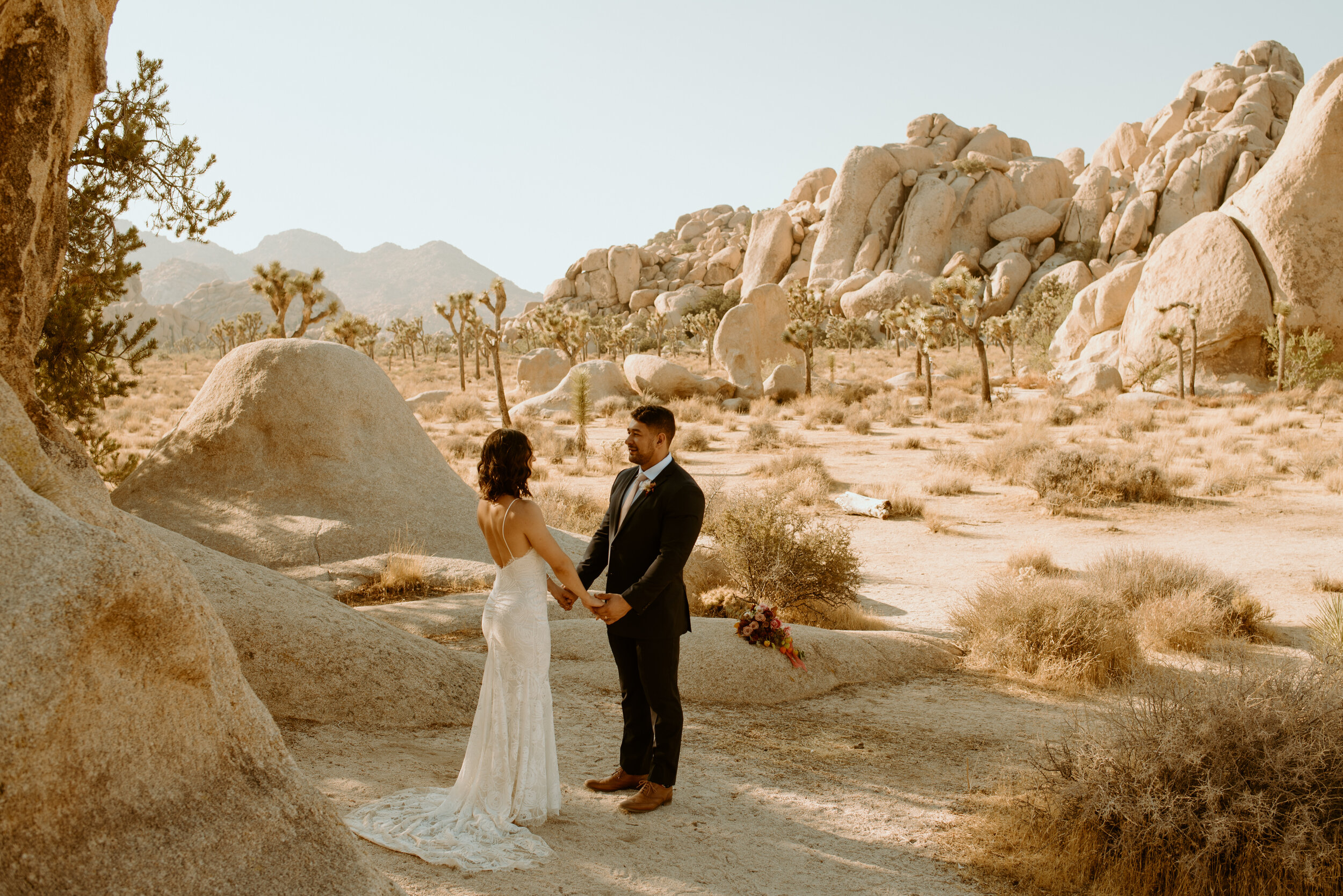 Laid-back Joshua Tree elopement | Boho bride in Grace Loves Lace dress | Joshua Tree elopement photographer | adventurous desert elopement | best place to elope in california