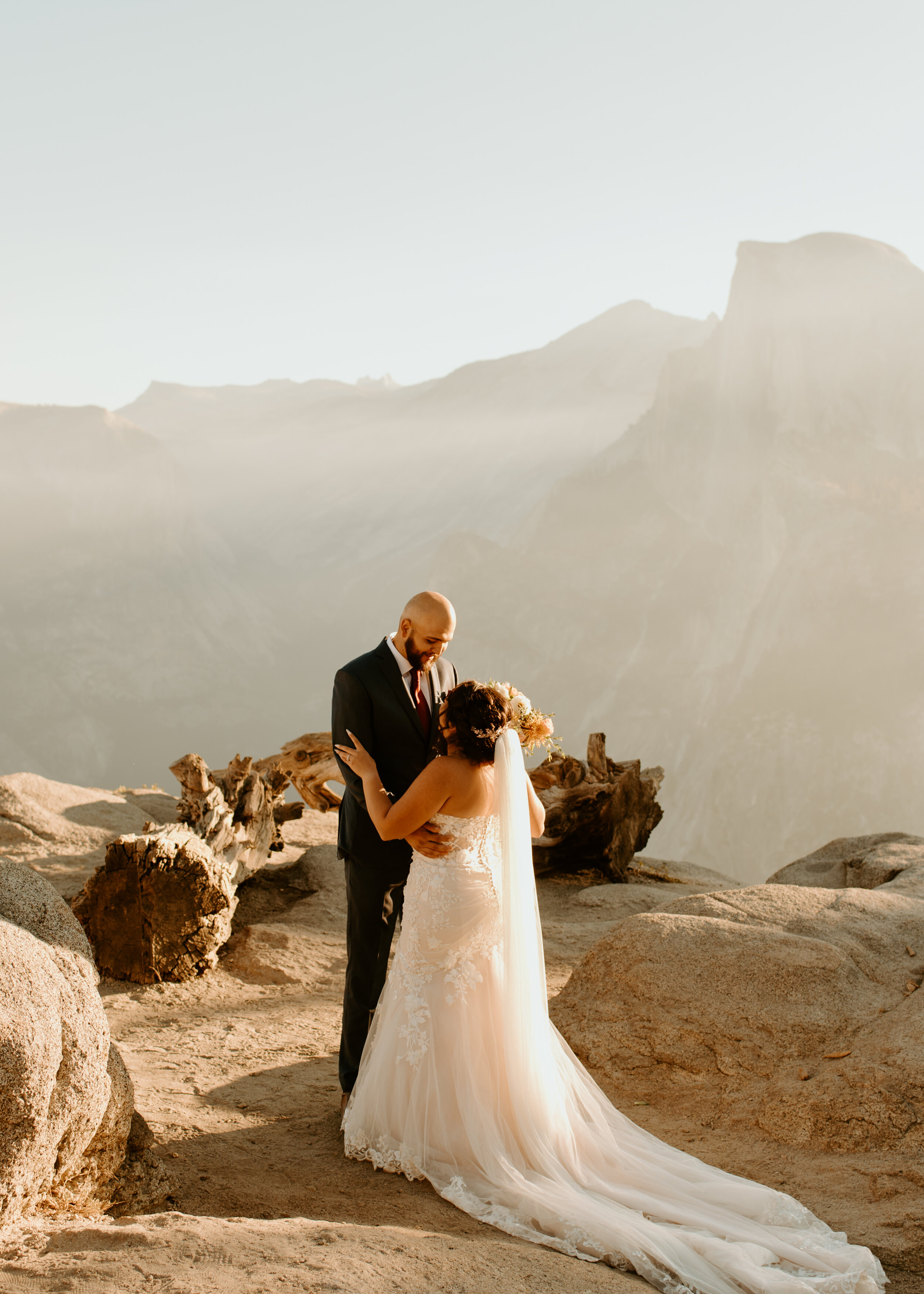 Glacier Point Elopement | First Look | Yosemite National Park Elopement and Wedding Photographer | Sunrise adventure elopement | California Elopement Photographer