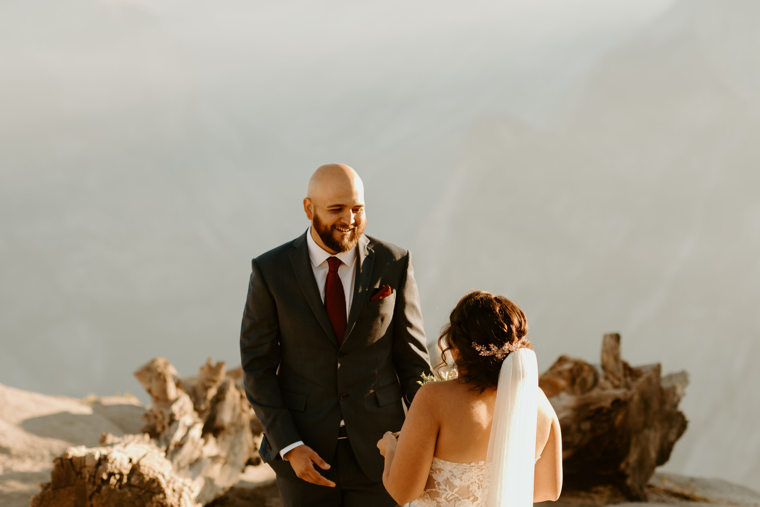 Glacier Point Elopement | Yosemite National Park Elopement and Wedding Photographer | Sunrise adventure elopement | California Elopement Photographer | First Look