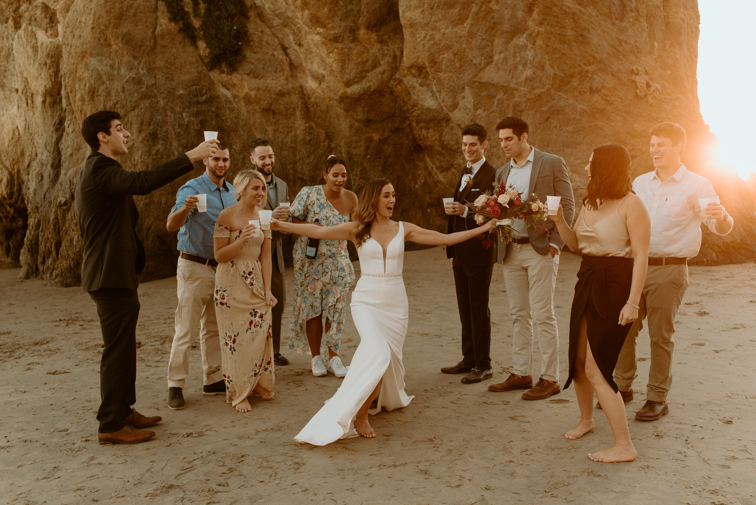 Malibu Airbnb Elopement | El Matador Beach wedding | Point Dume Malibu Bride and Groom portraits | California Coast | California Elopement photographer | Champagne Pop
