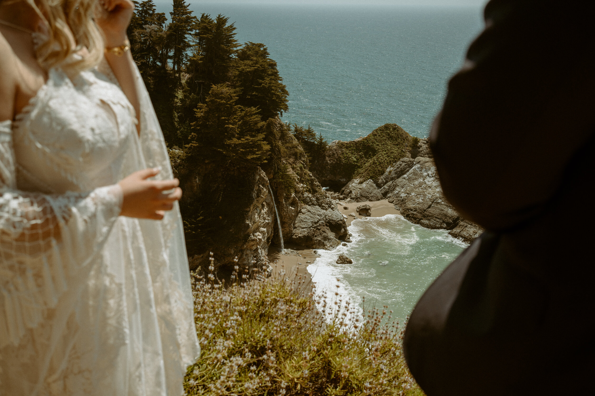 Big Sur Elopement | McWay Falls Wedding | Rue De Seine Boho Wedding Dress | Coastal Adventure Elopement 