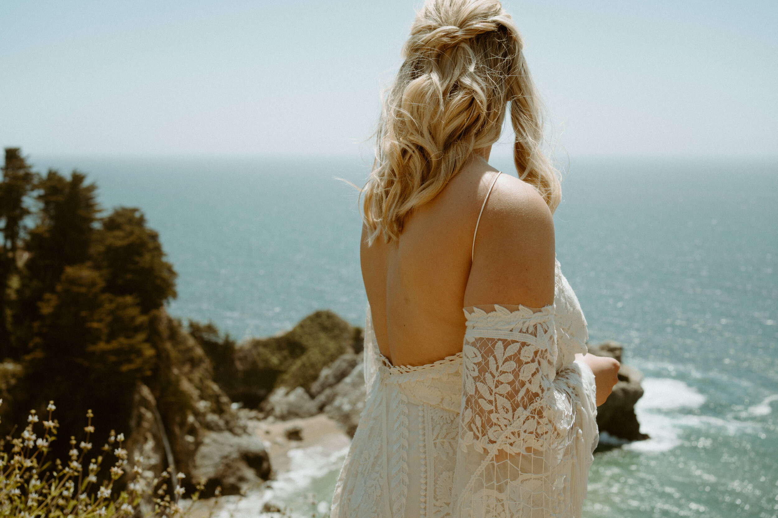 Big Sur Elopement | McWay Falls Wedding | Rue De Seine Boho Wedding Dress | Coastal Adventure Elopement | Destination Elopement