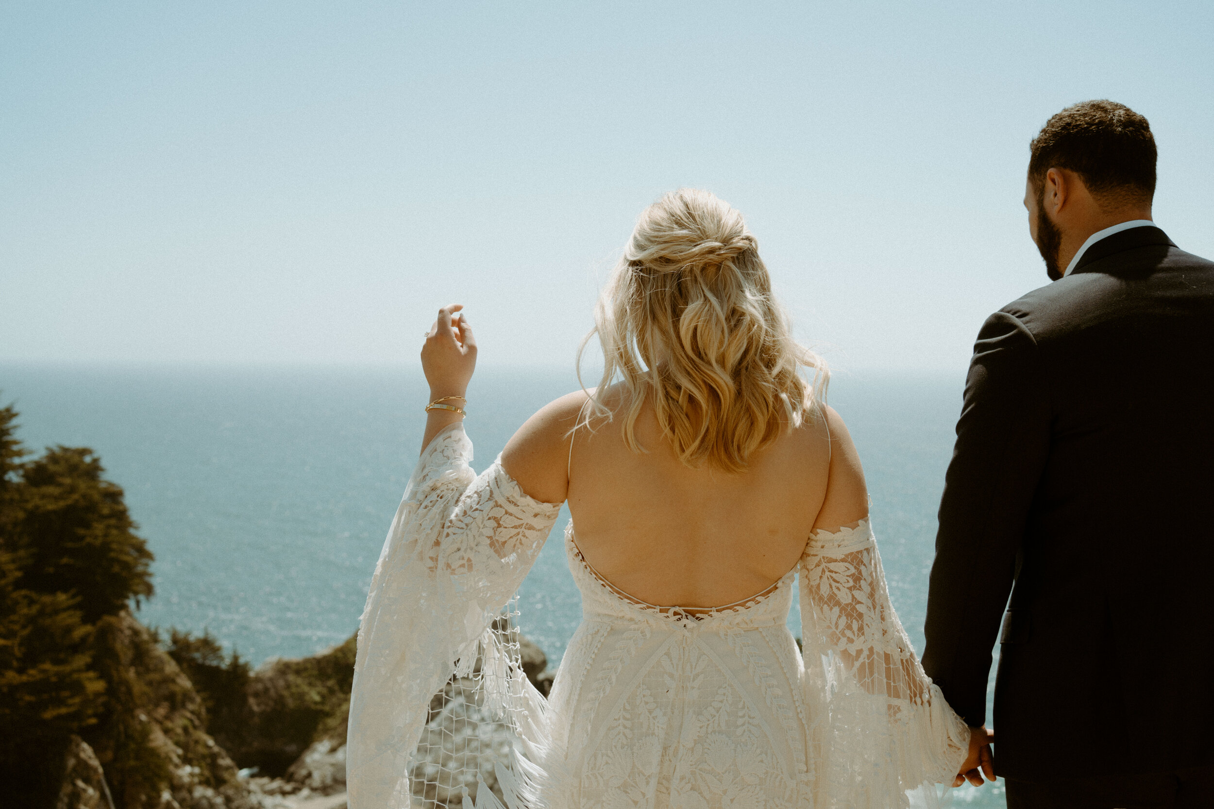 Big Sur Elopement | McWay Falls Wedding | Rue De Seine Boho Wedding Dress | Coastal Adventure Elopement | Destination Elopement
