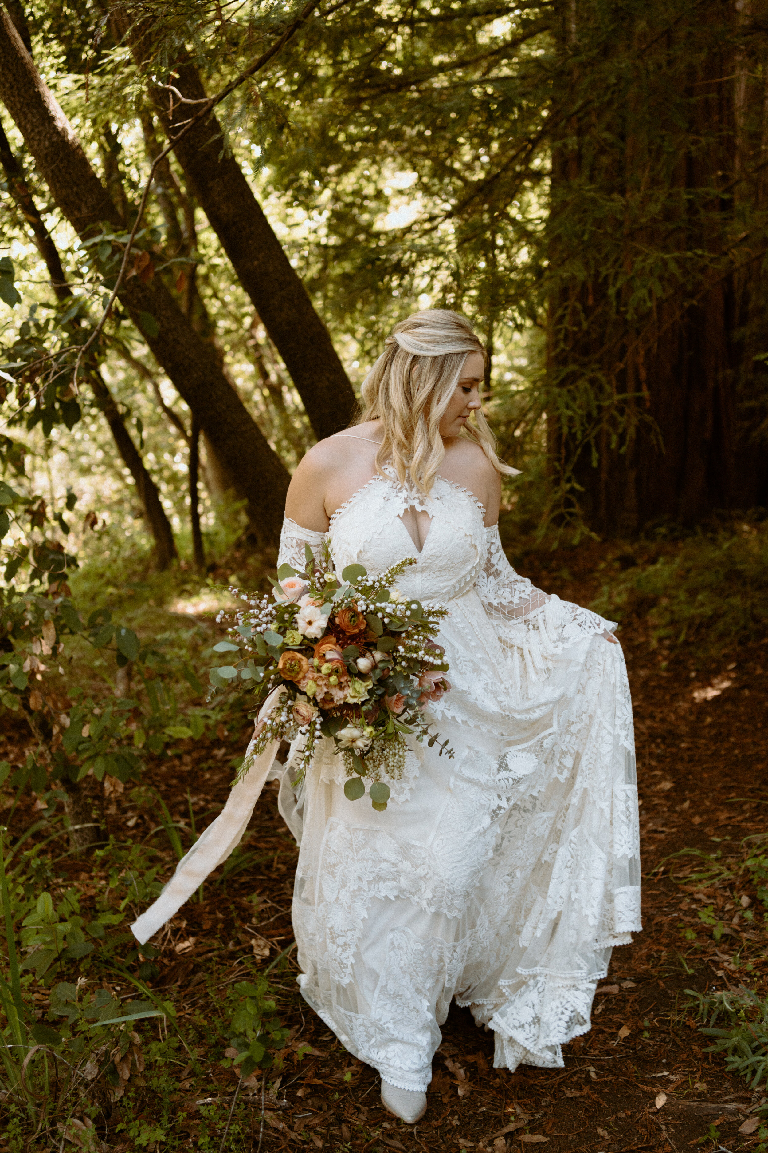Big Sur Elopement | Redwoods Wedding | Elopement in Forest | Rue De Seine Boho Wedding Dress | Big Sur State Park Adventure Elopement | Destination Elopement
