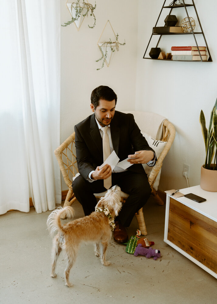 Joshua Tree Elopement | Getting Ready at Aesthetic Boho Airbnb | Sunset Vow Ceremony | Minimalist Stylish Couple 