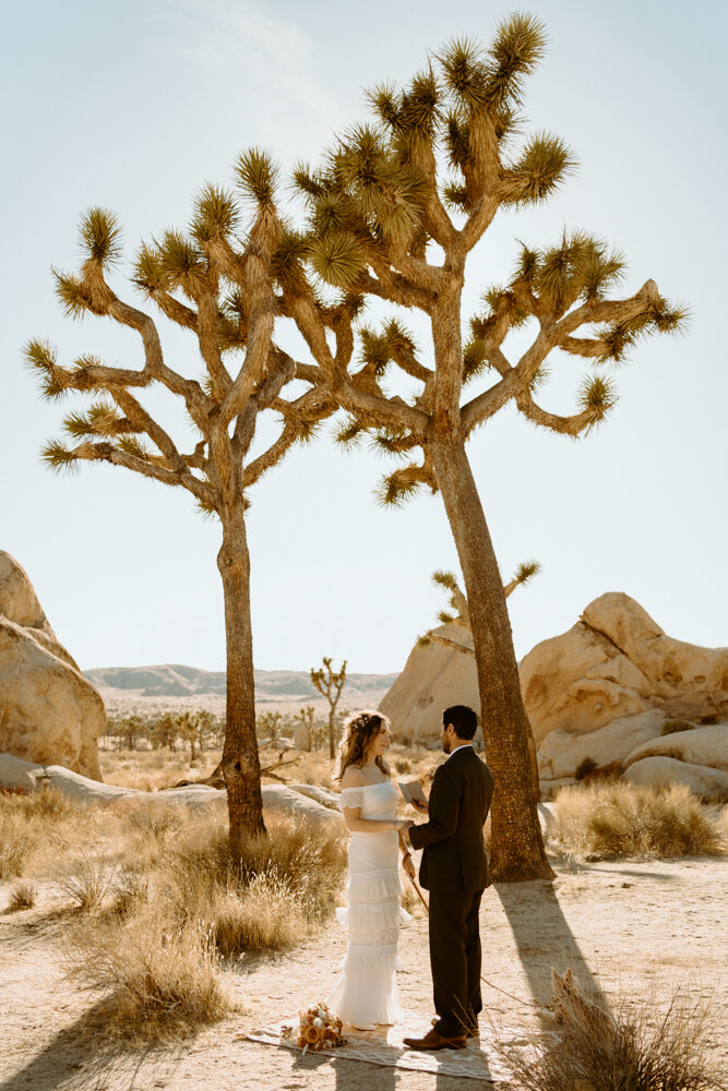 Joshua Tree Elopement | Getting Ready at Aesthetic Boho Airbnb | Sunset Vow Ceremony | Minimalist Stylish Couple 