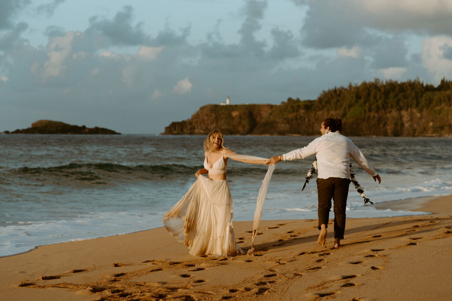 Adventurous Destination Elopement | Kauai Elopement Photographer | Hawaii Beach Elopement | Destination Wedding | Boho Dress | Secret Beach Kauai | Tropical Wedding 