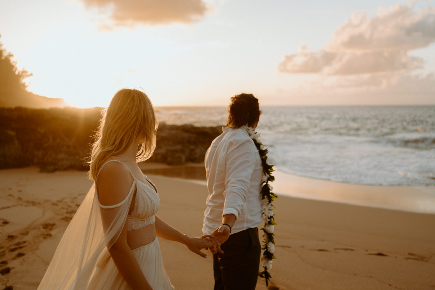 Adventurous Destination Elopement | Kauai Elopement Photographer | Hawaii Beach Elopement | Destination Wedding | Boho Dress | Secret Beach Kauai | Tropical Wedding 