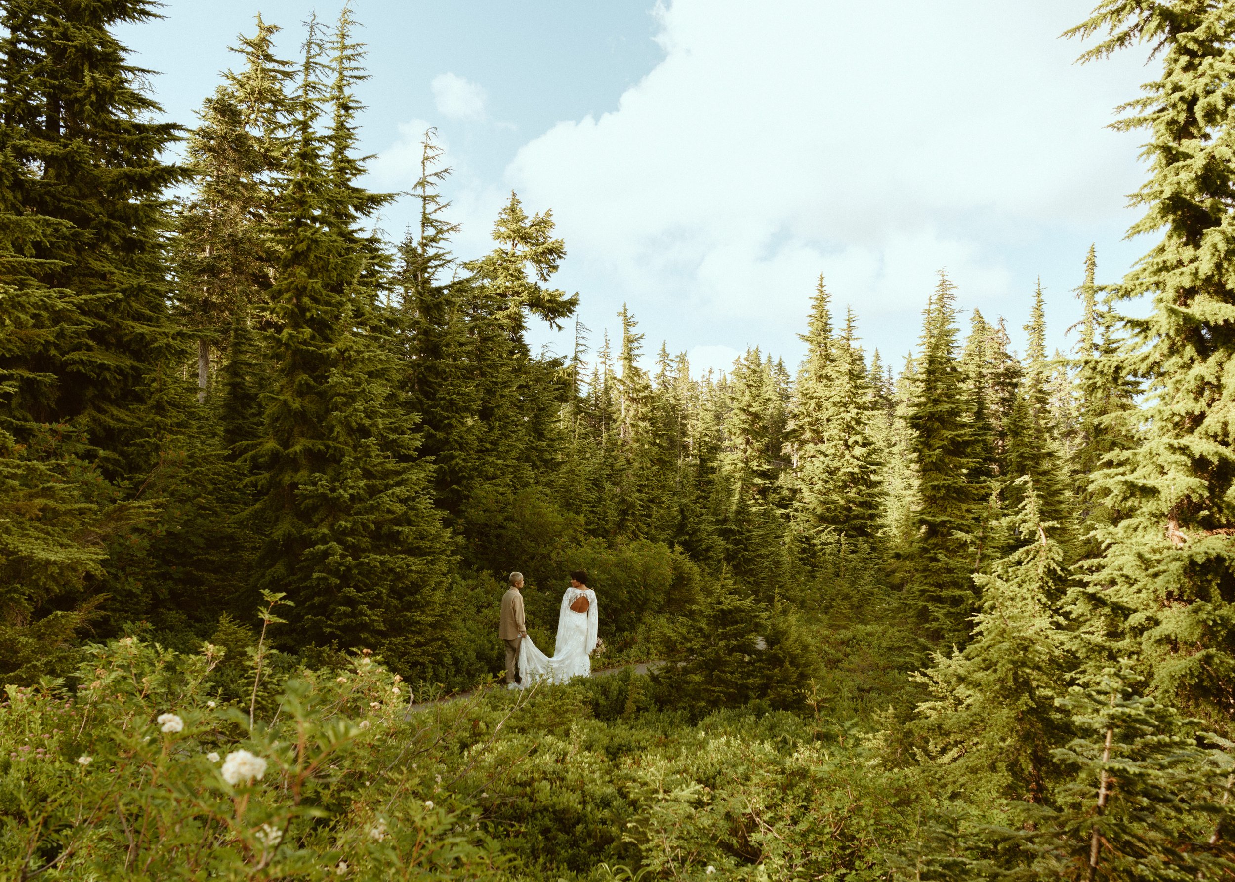LGBTQ couple elopement at Mt. Baker Washington green forest