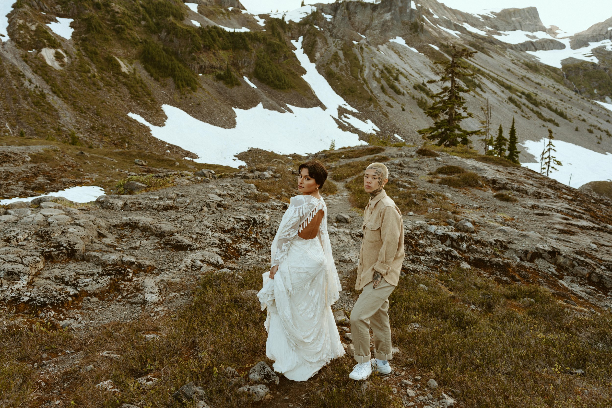 Mt. Baker Washington Elopement. LGBTQ+ couple. Bagley Lakes. Two Brides.