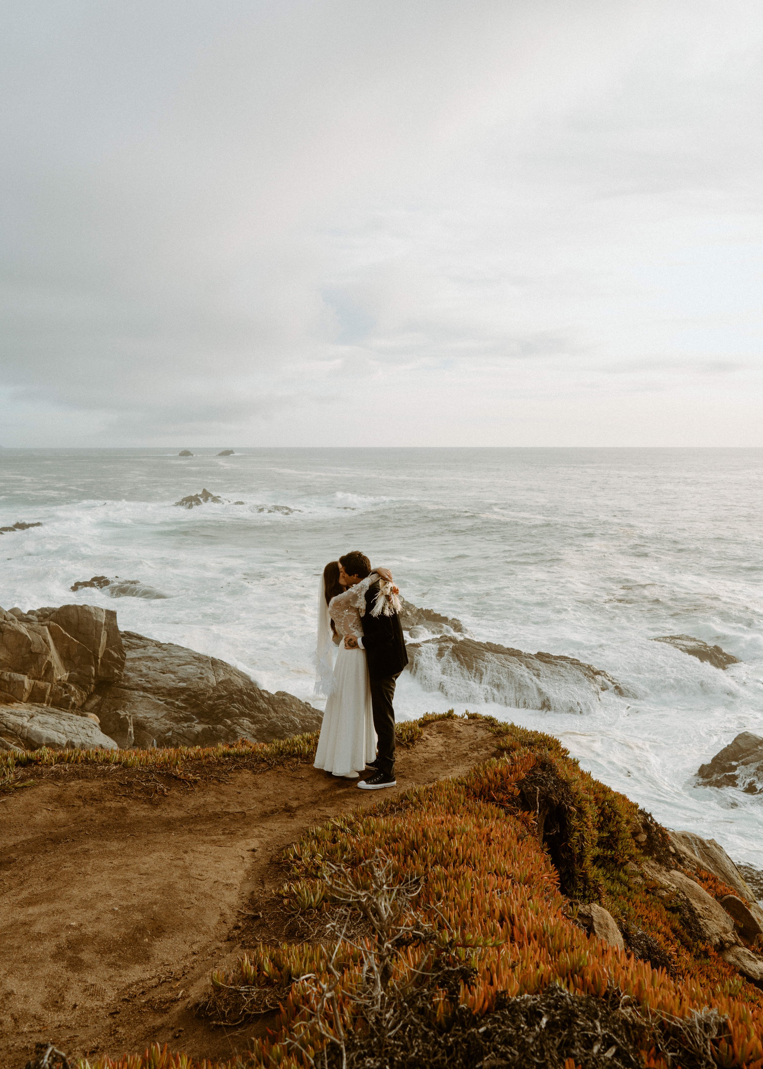 Vintage car elopement photos in Big Sur California | Nontraditional wedding photos | Big Sur elopement photographer | Bride and Groom with Tattoos