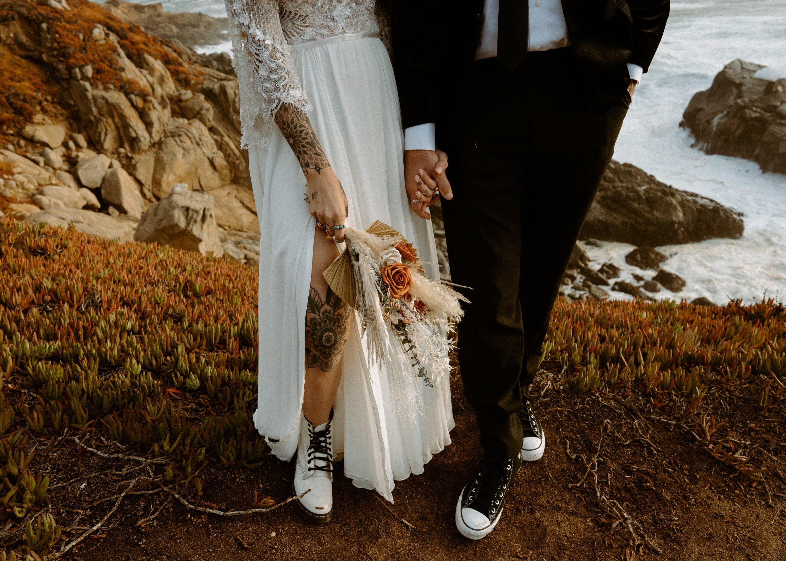 Vintage car elopement photos in Big Sur California | Nontraditional wedding photos | Big Sur elopement photographer | Bride and Groom with Tattoos