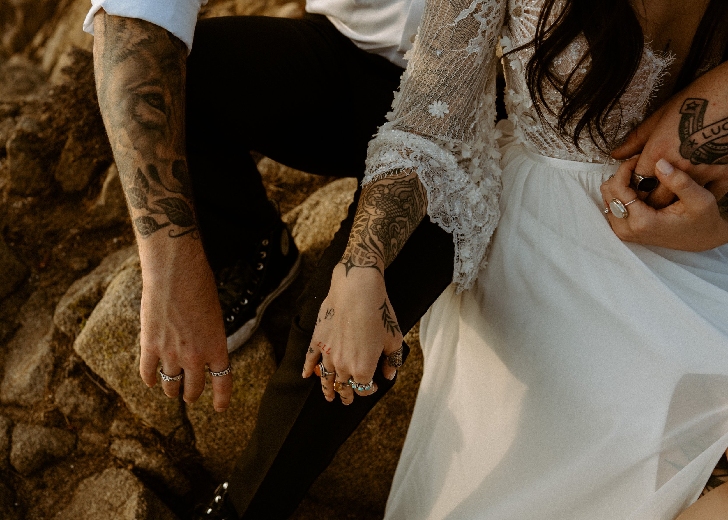 Vintage car elopement photos in Big Sur California | Nontraditional wedding photos | Big Sur elopement photographer | Bride and Groom with Tattoos