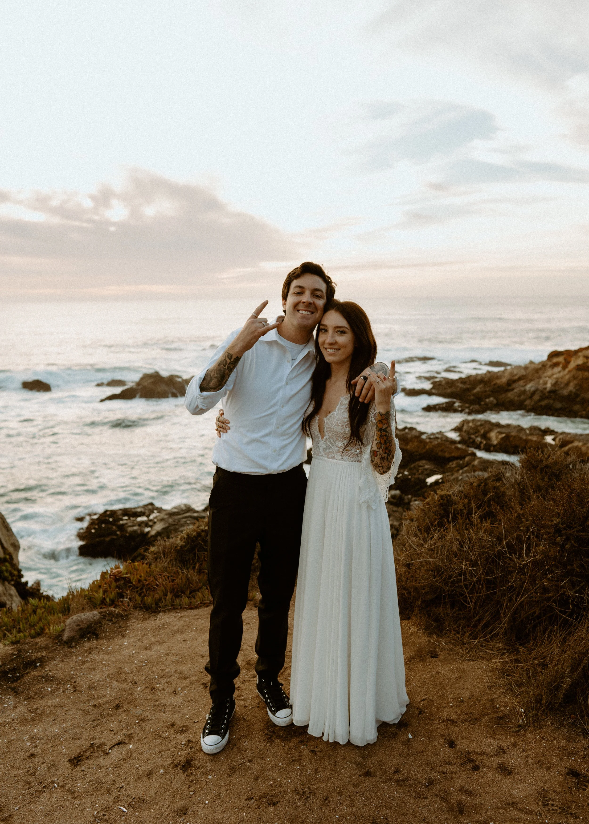 Vintage car elopement photos in Big Sur California | Nontraditional wedding photos | Big Sur elopement photographer | Bride and Groom with Tattoos