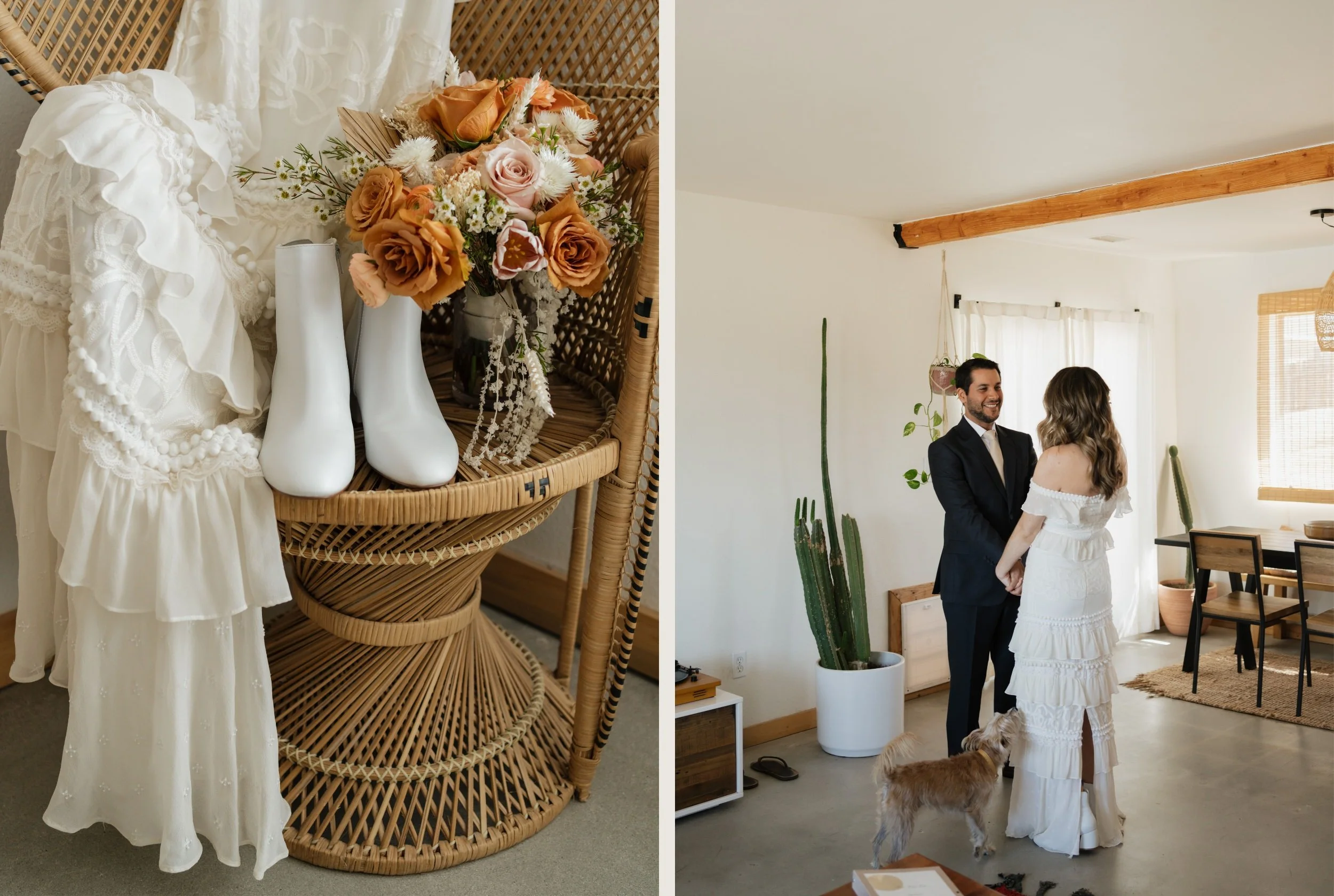 Joshua Tree Elopement | Sunset Vow Ceremony | Minimalist Stylish Couple | Southern California Desert Wedding