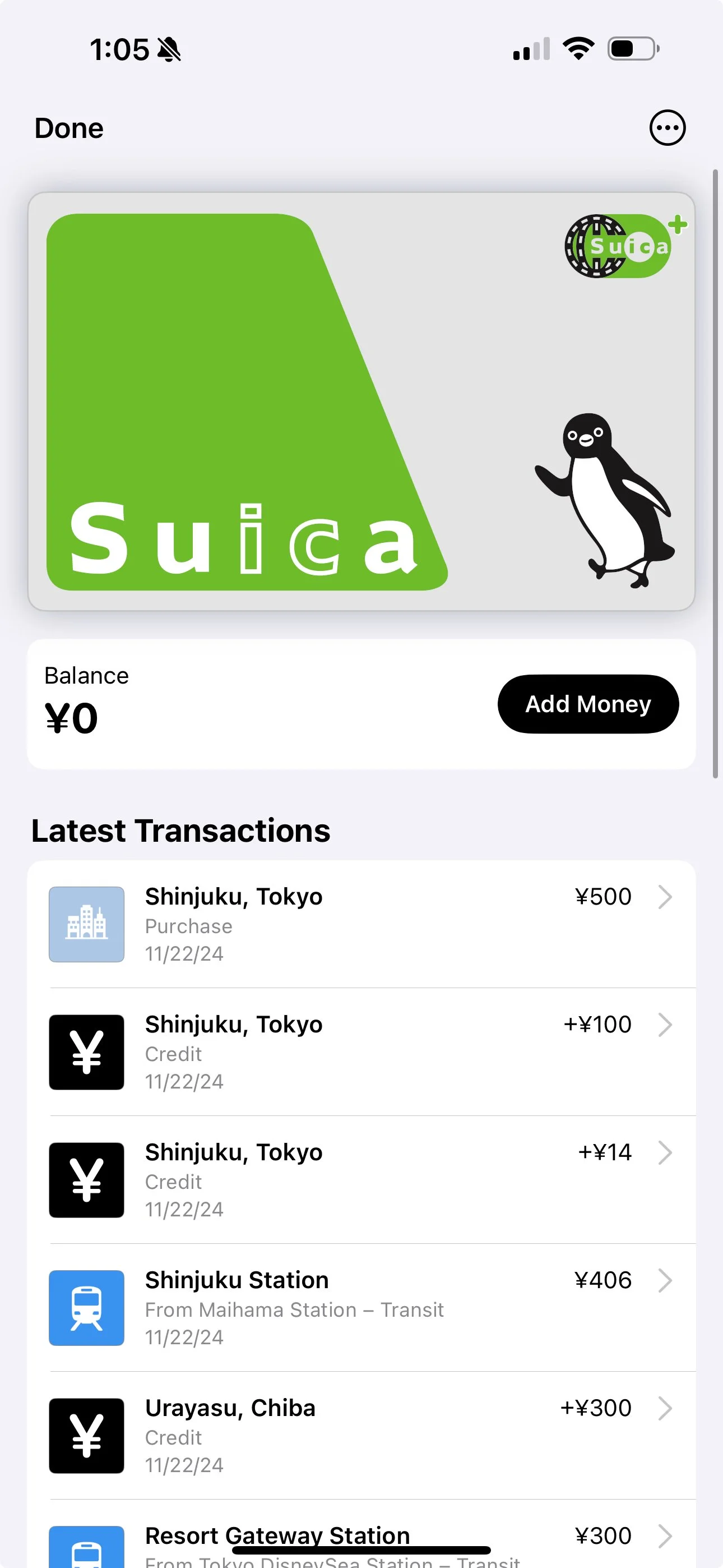 Suica Card for Tokyo, Japan