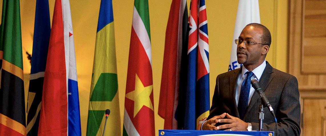 CAPTION: Bevil Wooding, Technology Advisor to the Organisation of Eastern Caribbean States Commission, delivers the keynote address at the CEO Roundtable, hosted by the Caribbean Credit Union Managers Association, as part of the 2019 World Credit Union Conference, held in Nassau, The Bahamas.