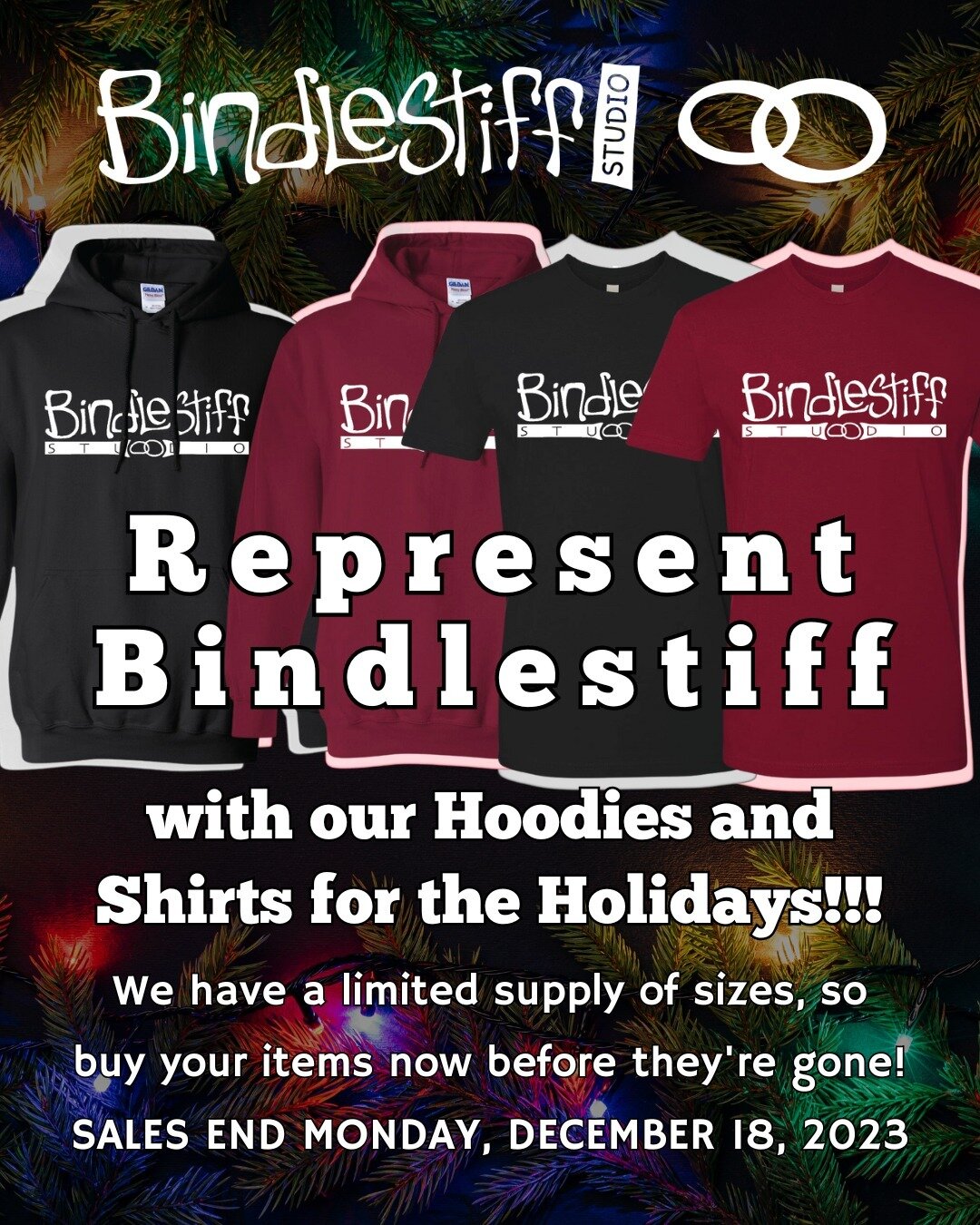 Represent Bindlestiff with our Hoodies and Shirts for the Holidays!!!
We have a LIMITED supply of sizes, so buy your items now before they're gone!

SALES END MONDAY, DECEMBER 18, 2023

Link (found in our bio): https://bindlestiffholiday.itemorder.co