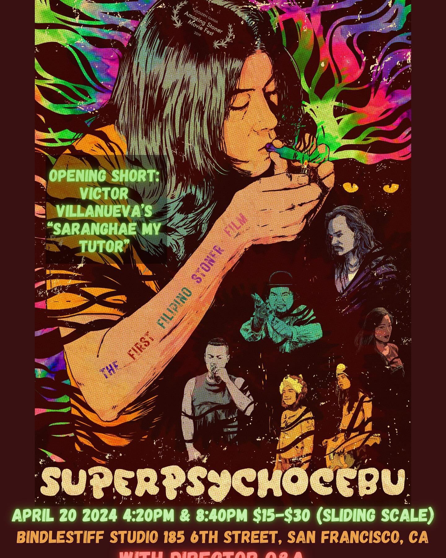Roll thru 420 for the exciting San Francisco premiere of the Cebuano cult classic stoner film SUPERPSYCHOCEBU!

Film screening + Director Q&amp;A&mdash;
April 20 
4:20pm and 8:40pm at Bindlestiff Studio

$15&ndash;30
Tickets : link in bio for advance