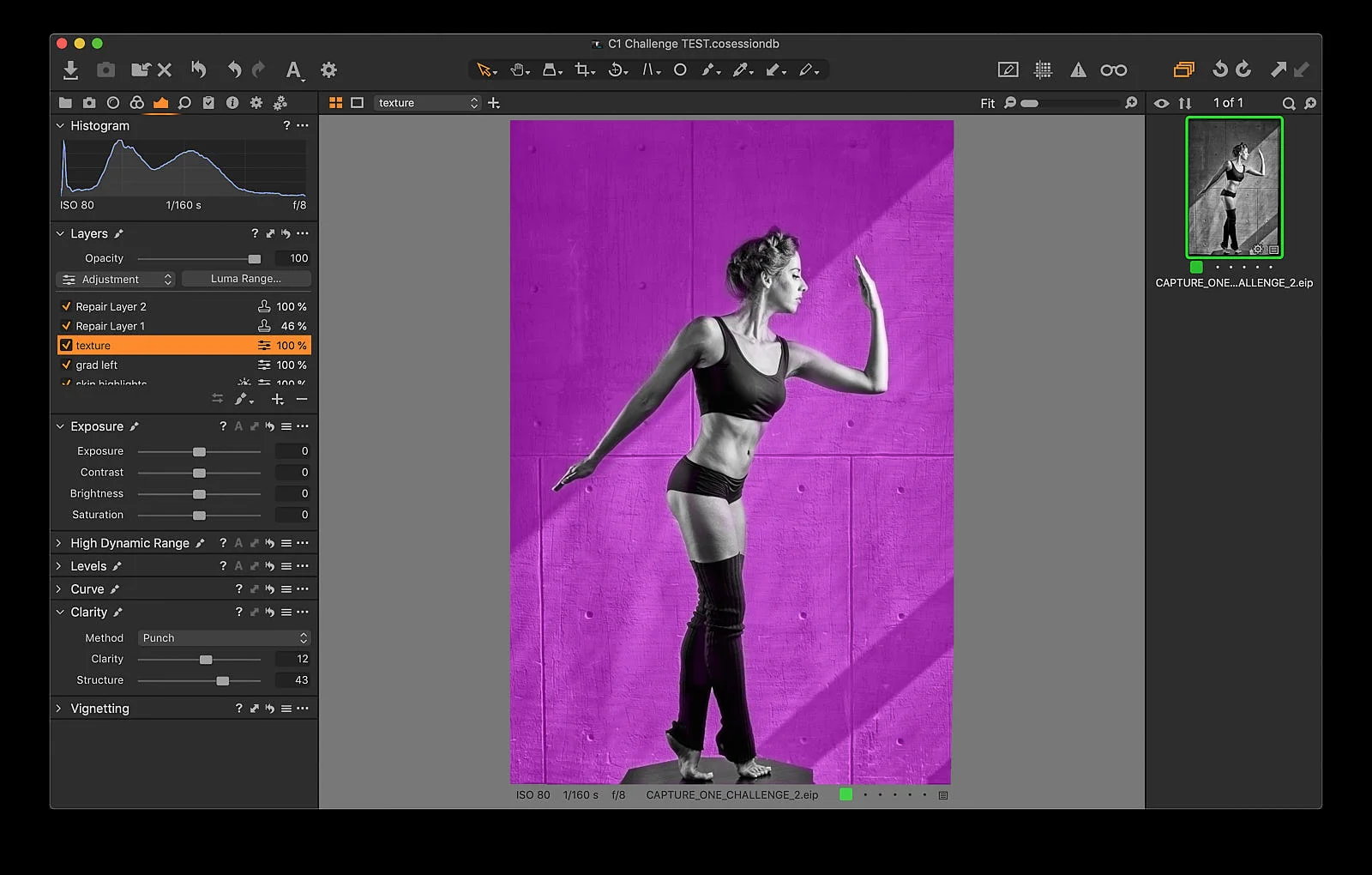 This shows the mask (in pink) around the model in order to keep my edits to the wall off of the model