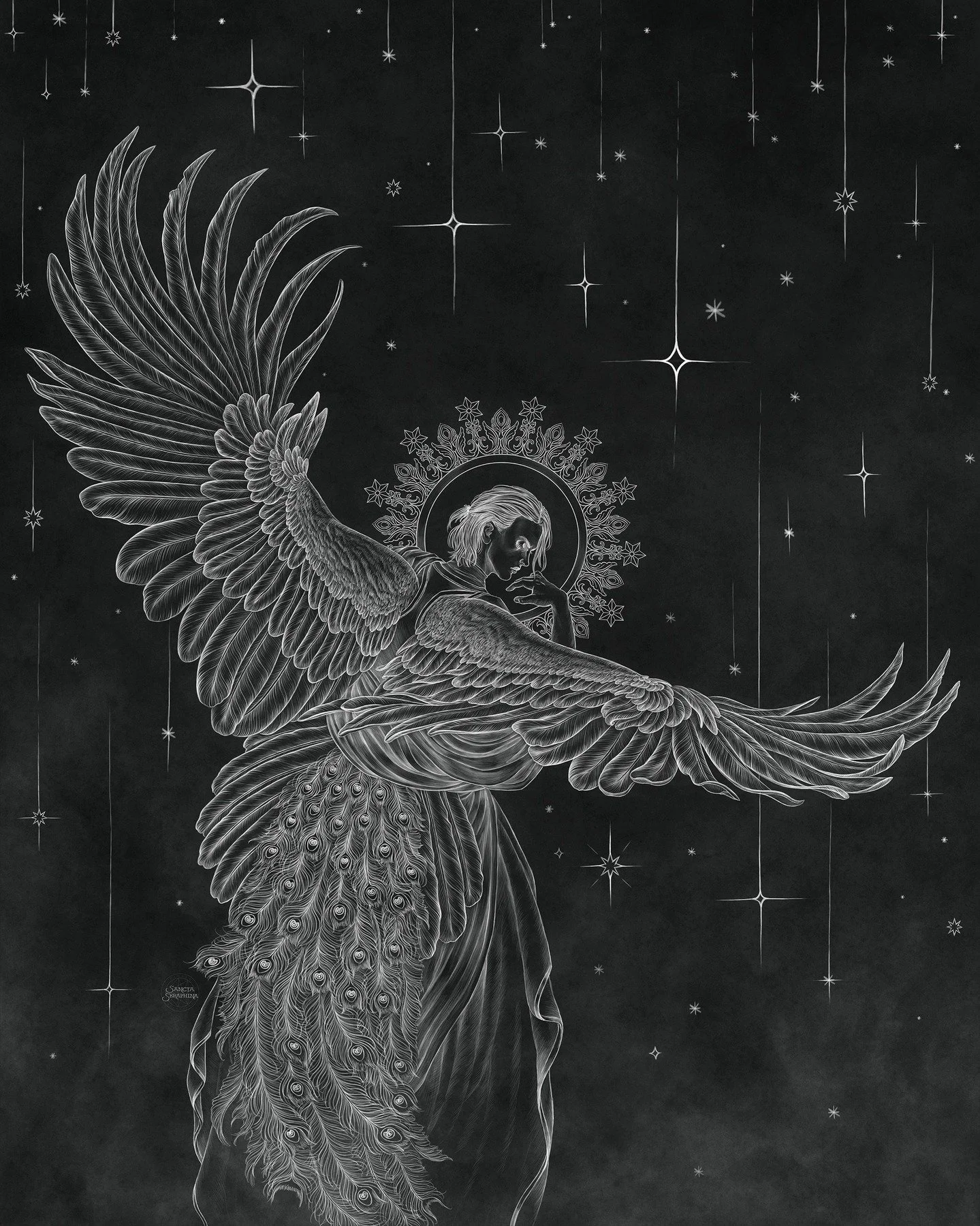 ANGELTOBER 2025 - Day 13: Dragon 🦚💕

Okay so I DID want an excuse to repost this picture of Lucifer, because it ended up being the illustration for Canto IX of Holiest, which is titled The Dragon. I used this since I knew my planned illustration wo